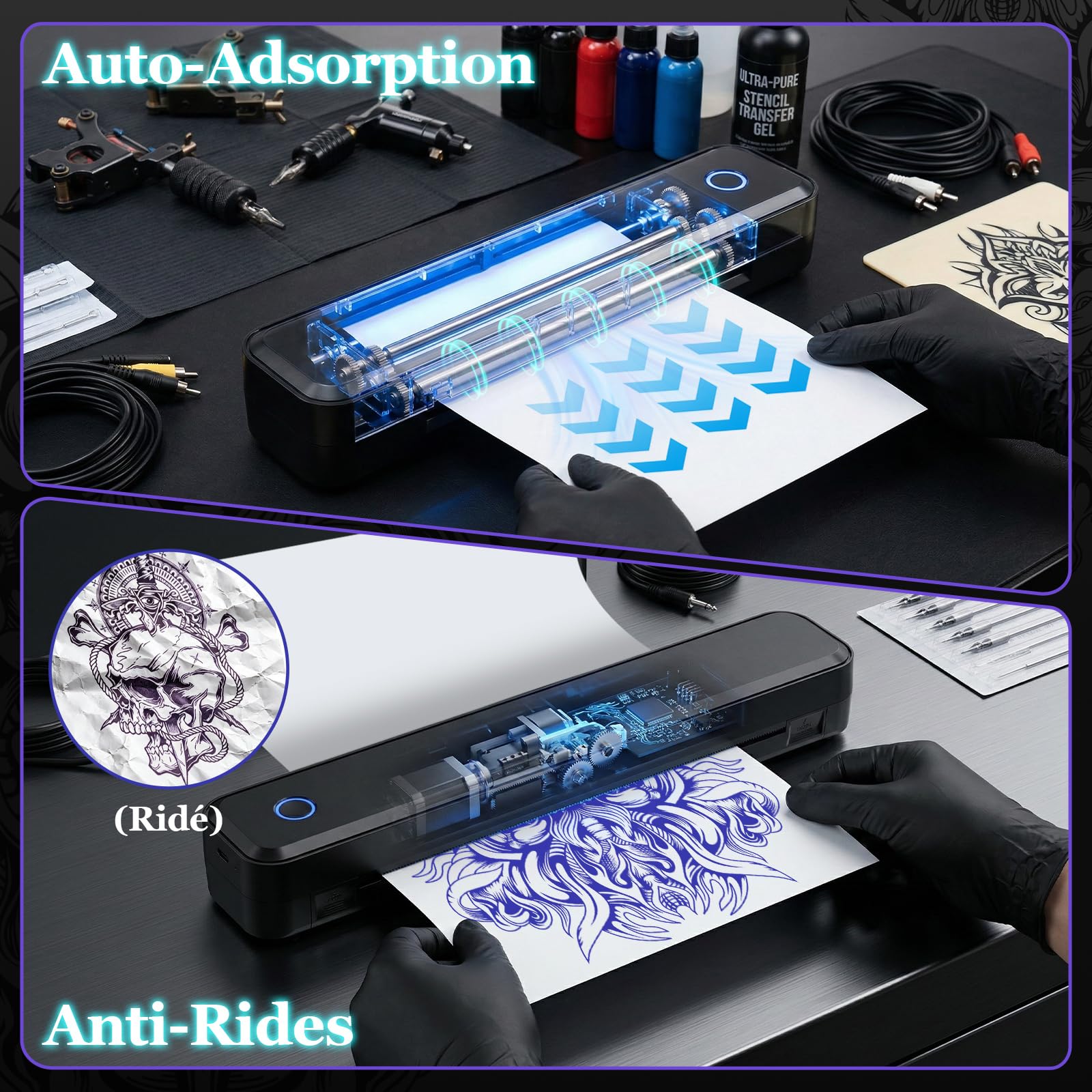 Joyzan Stampante Stencil Tattoo, Stampante Termica Tattoo di Trasferimento Termico 20 Fogli Carta Tatuaggi Temporanei Personalizzati Macchine da Stampa per Phone PC Bluetooth USB Artisti Principianti