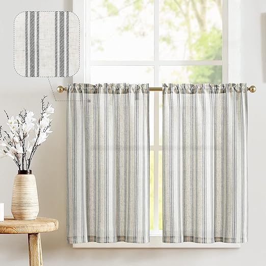 jinchan Linen Kitchen Curtains Striped Tier Curtains 24