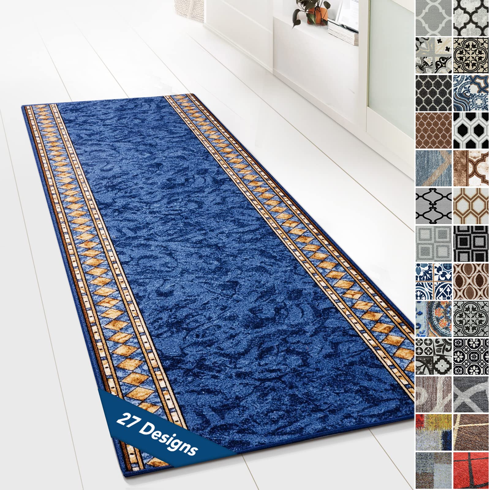 Design Carpet Runner Rug Floor Mat, Non Slip Runner Mat for Kitchen Hallway Living Room Bedroom Vintage Ornament Classic Modern Design (80 x 500 cm, Ruegen Blue) — image 1