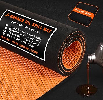 Golener Oil Spill Mat - Garage Floor Mat, Absorbent Oil Pad, Premium Maintenance Mat, Waterproof, Contain Liquid, Protect Floor from Spill & Stain, Reusable, Washable, Durable, 29x36, Black/Orange