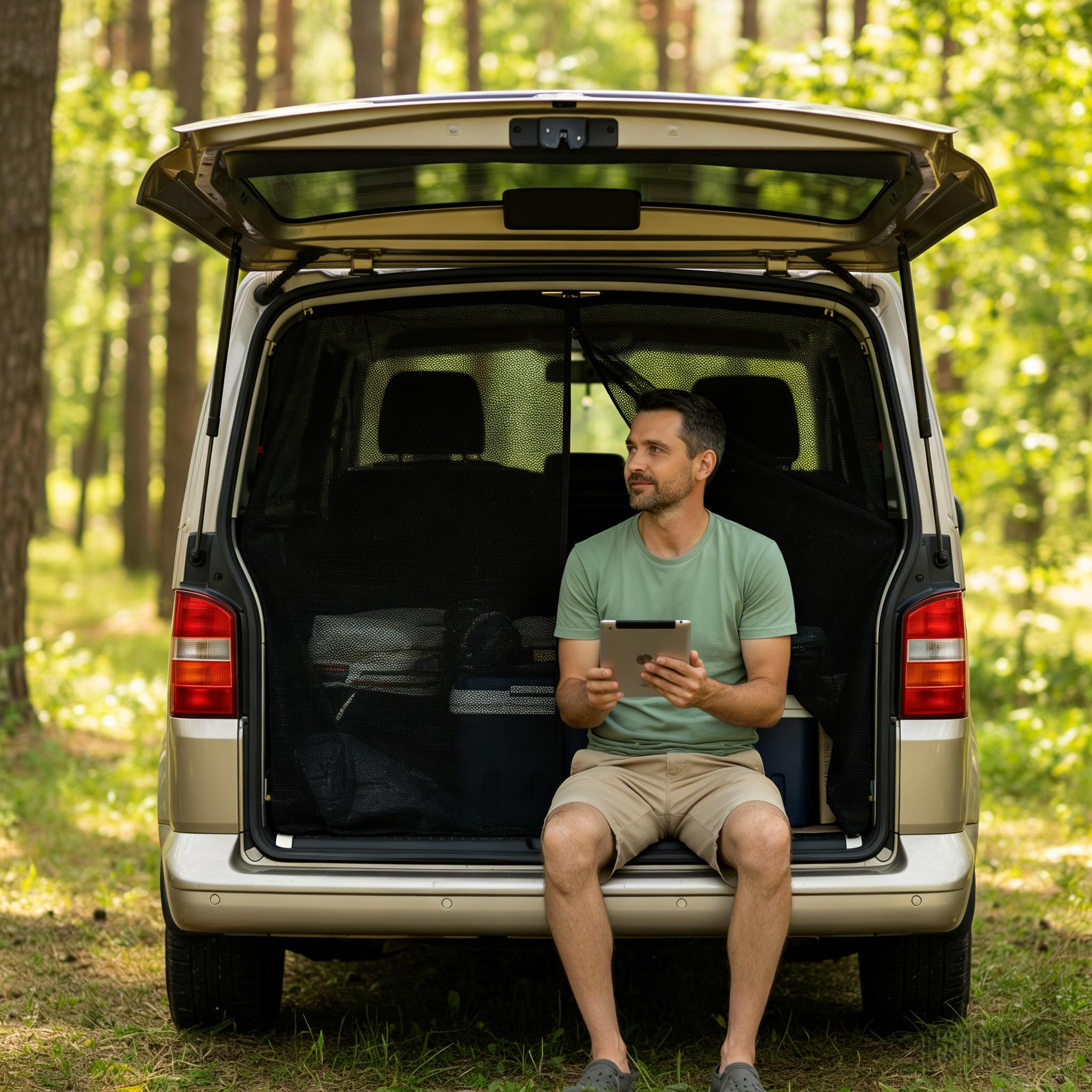 Sonnenschutz Auto Heckklappen Passend für VW T5 T6 Camping Zubehör Magnetisch Anti-Mücke Belüftung und UV-Schutz Schattennetz Camping Reise Auto Zubehör