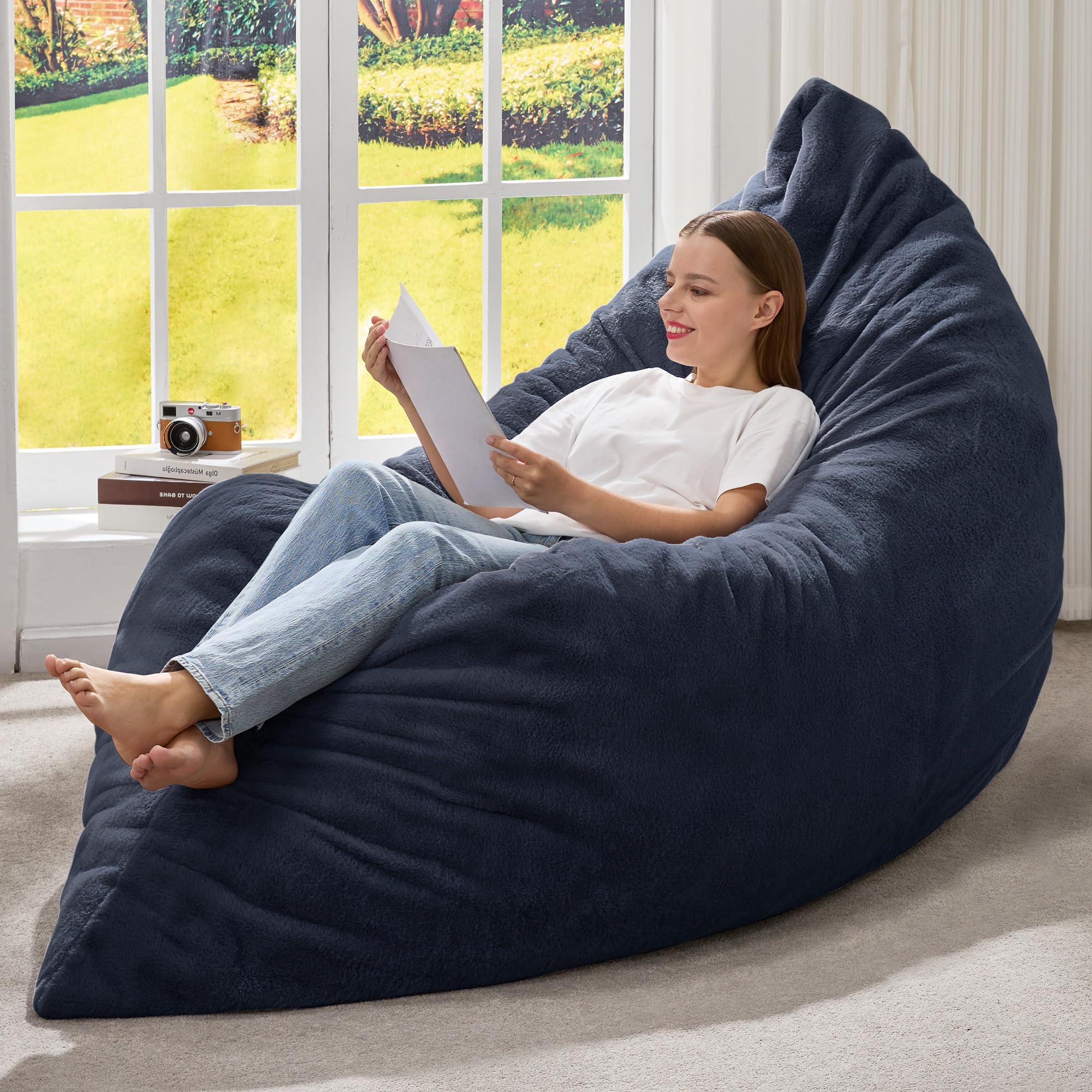 Hobestluk 3 in 1 Bean Bag Chair Giant Bean Bag Chairs for Adults with Plush Faux Fur Cover Convertible Bean Bag Floor Cushion with Machine Washable