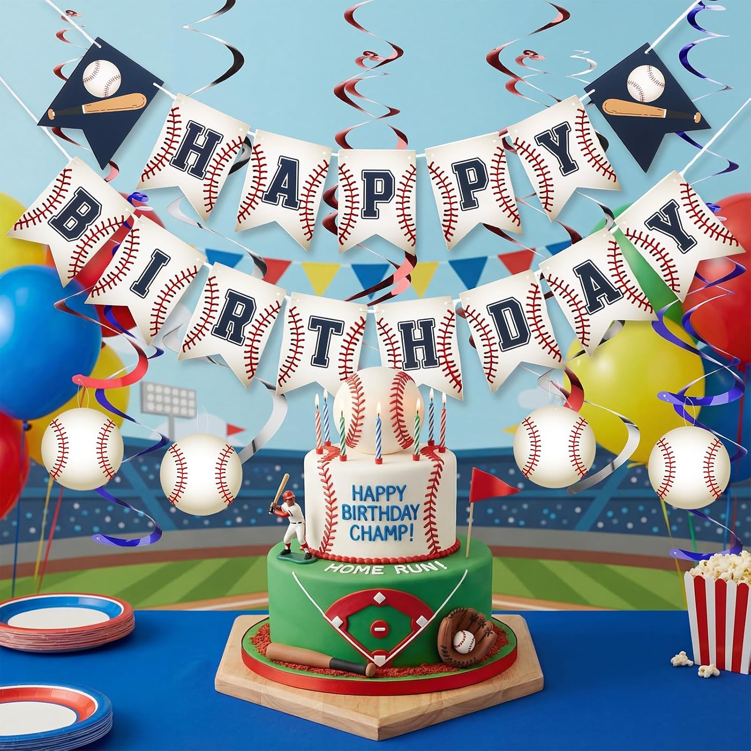 Epakh 9 Pcs Baseball Birthday Party Decorations 1 Happy Birthday Banner
