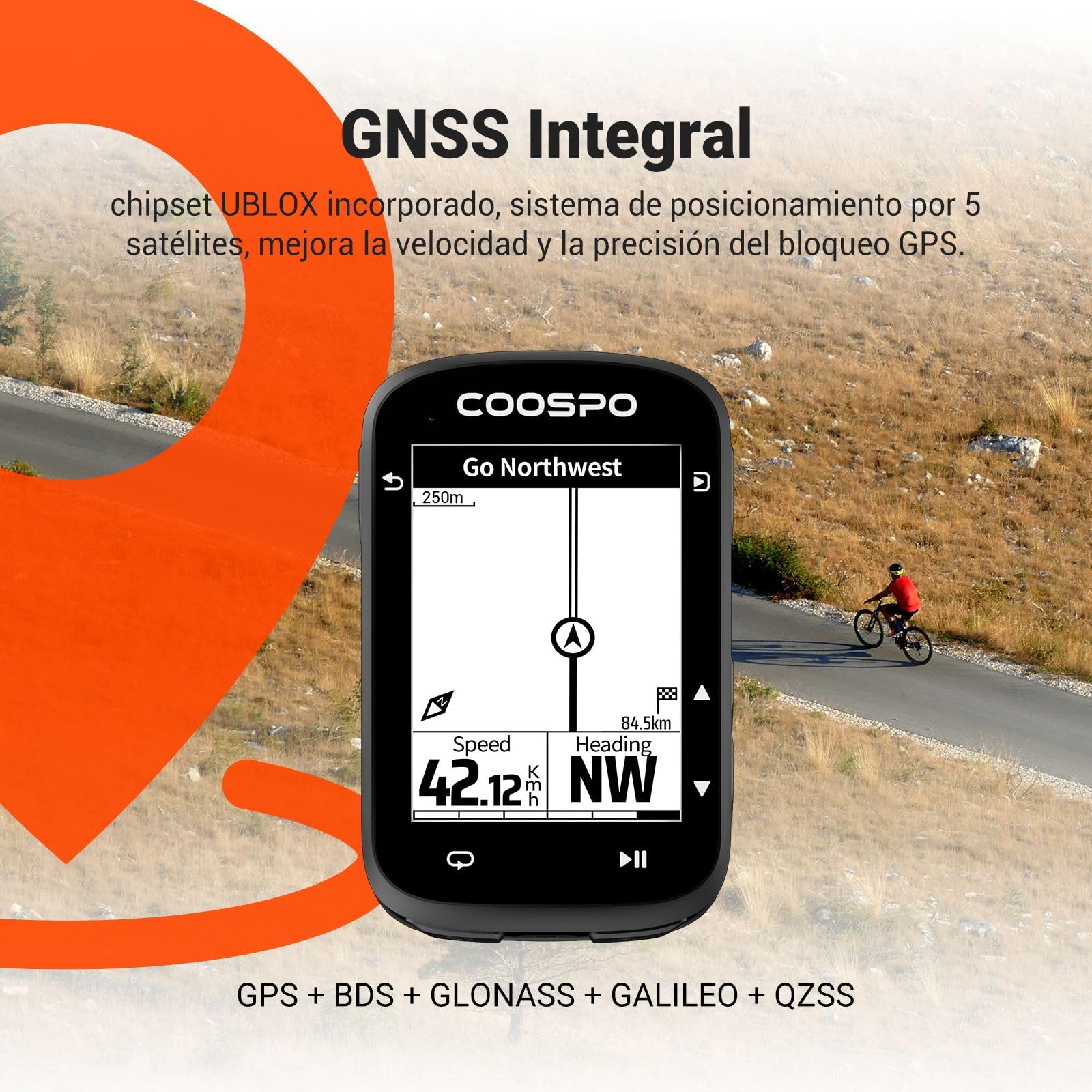 COOPSO CS500 Completo Computadora de Bicicleta Ordenador Navegación Ciclocomputador GPS de 45H Batería de Pantalla Personalizable 2,6’’ LCD, BLE5.0/Ant+, IPX7
