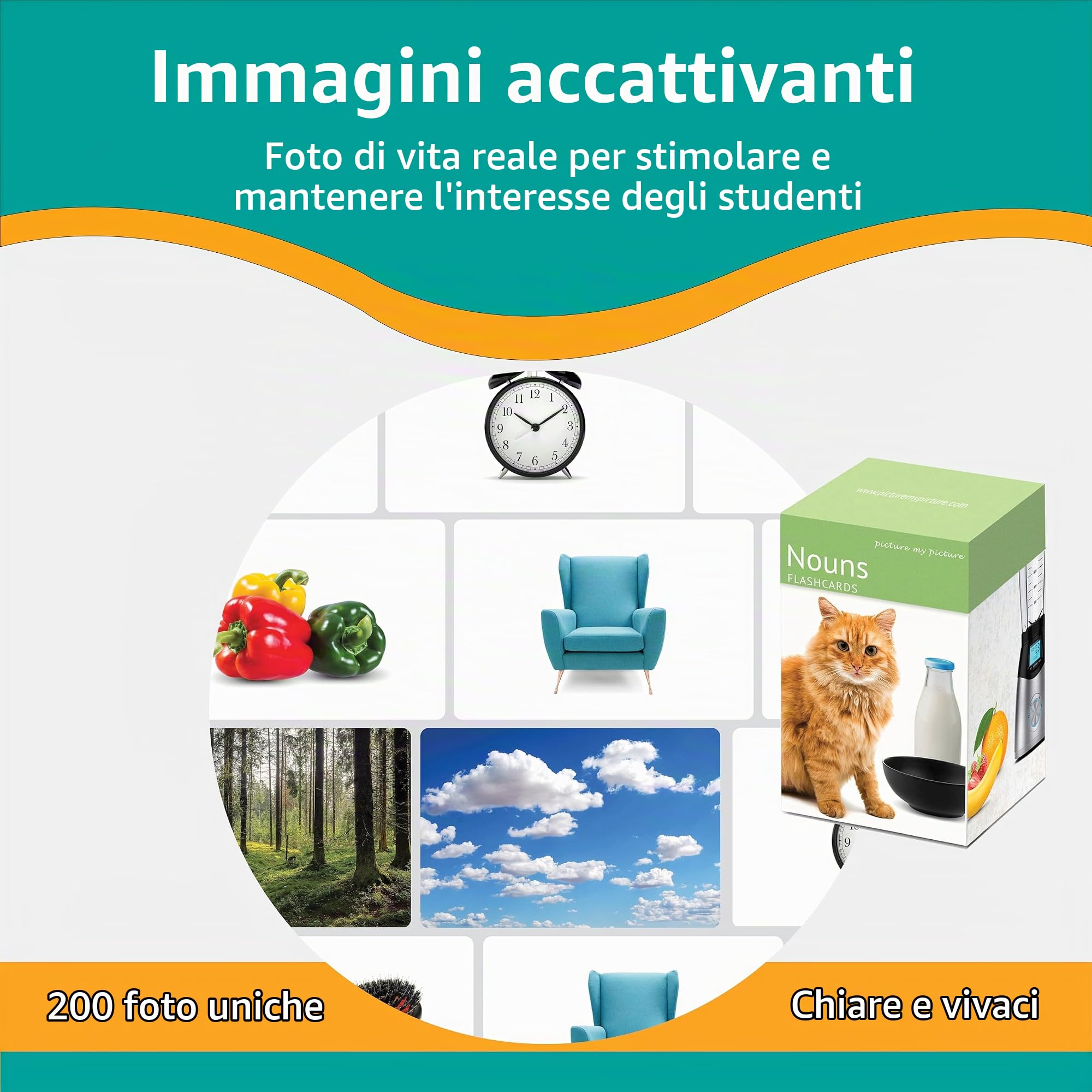 Flash Card sui Nomi. 200 Schede Fotografiche sul Linguaggio. Materiali per logopedia, materiali ESL.
