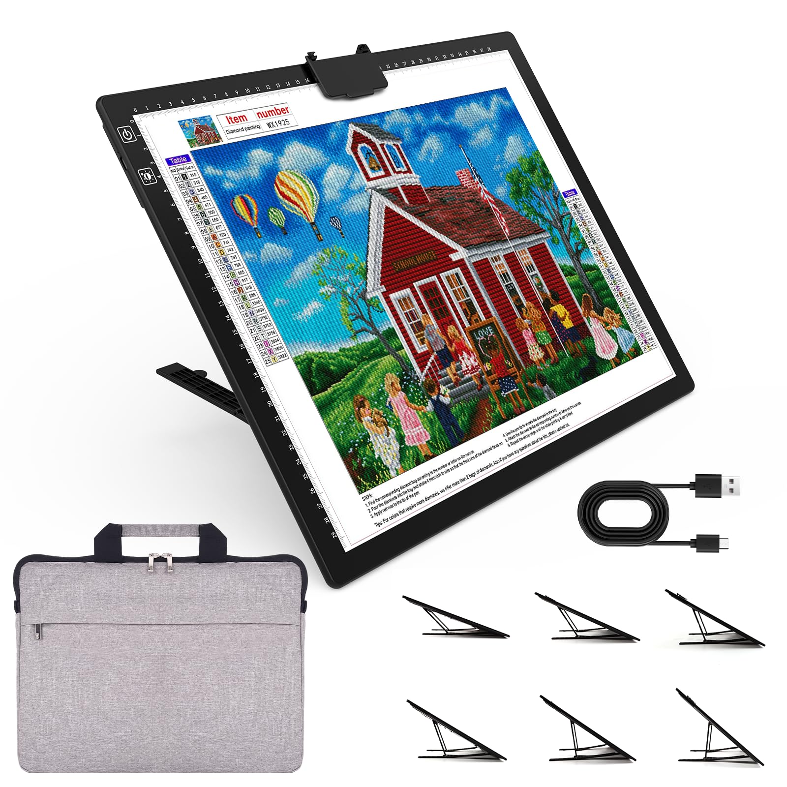 Photo 1 of *** CHECK COMMENTS*** HIUKCOLED Rechargeable A3 Light Pad with Diamond Painting Light Board Carry Bag, Built-in Foldable Stand?top Clip, 3 Colors/Stepless/6-level Brightness, Battery Powered Wireless LED Tracing Box