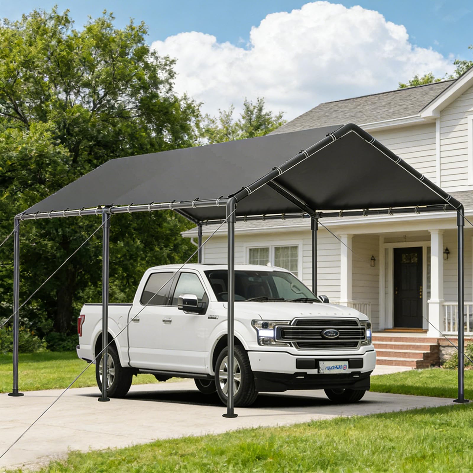 10x20 FT Heavy Duty Carport Car Tent Car Canopy Storage Shed,Portable Garage Party Tent,Portable Garage All-Season Tarp for Car,Truck,SUV,Party (Grey)