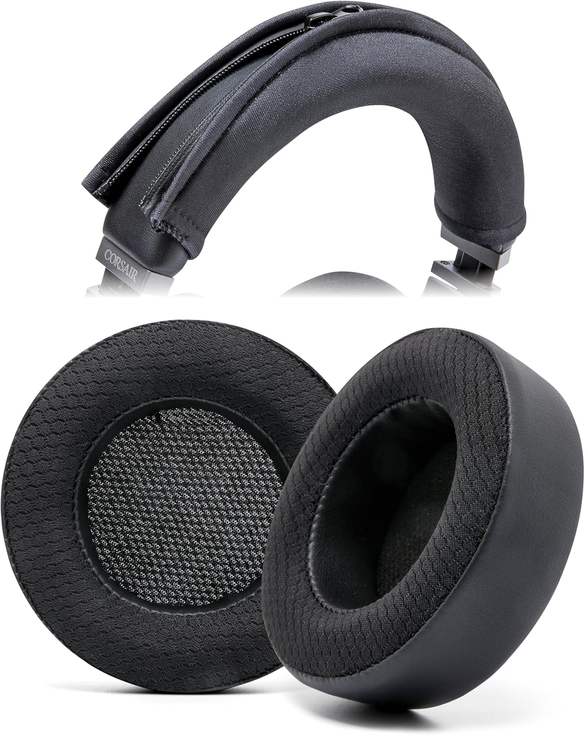 WC Earpads and Headband Cover for Corsair Virtuoso Gaming Headsets - Cooling Gel Earpads & Matching Headband Cover for Epic Gaming | Black