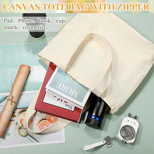 Miniatura 4 de Silkfly 20 bolsas de lona a granel de 16.5 x 13.4 pulgadas, bolsa de lona de algodón en blanco con asas de cremallera, reutilizables, lisas, para