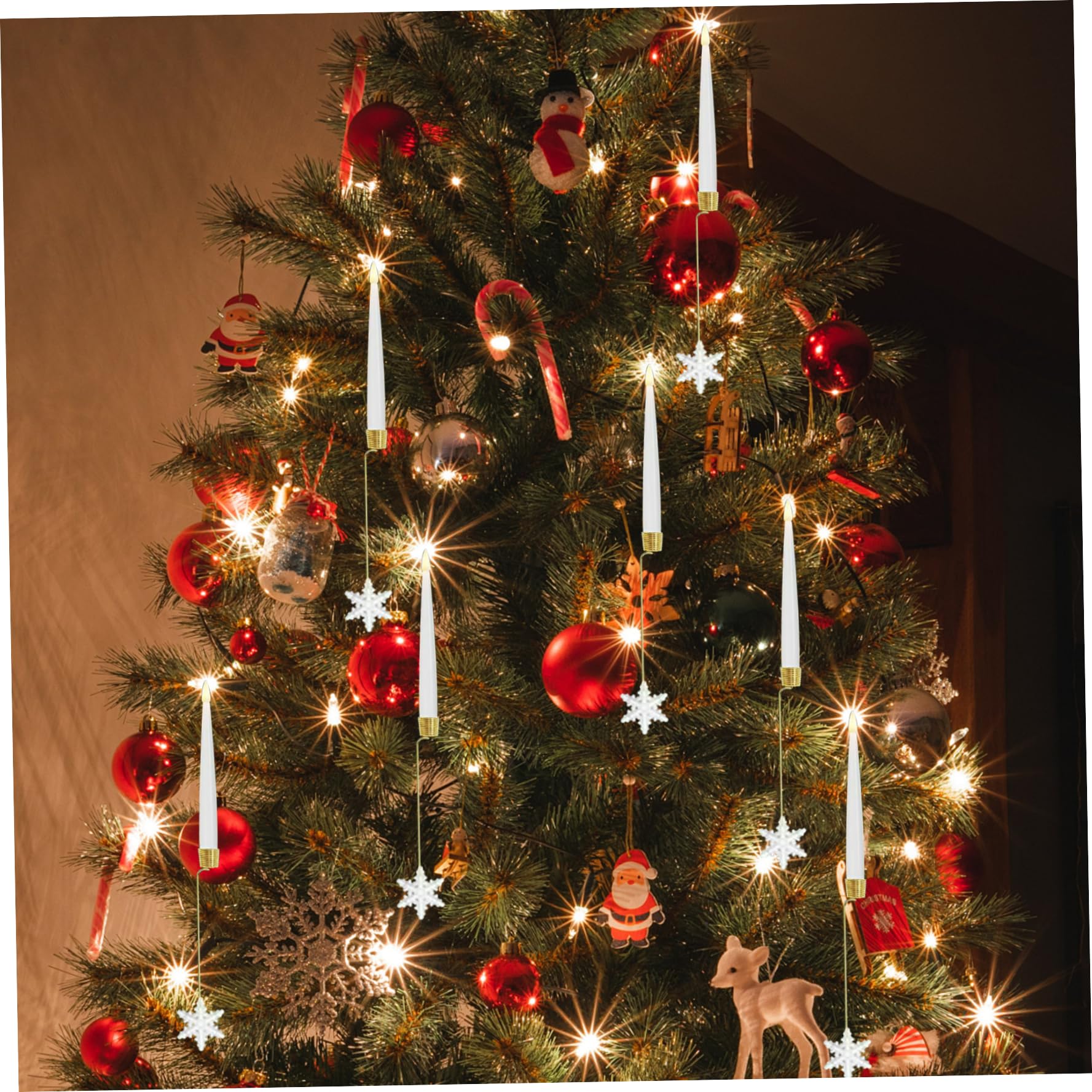 12 pezzi Candele dell'albero di Natale con remote candele tremolanti a conici senza piena a LED con ganci da fiocchi di neve Luce bianca calda per la decorazione per vacanze in casa per feste in