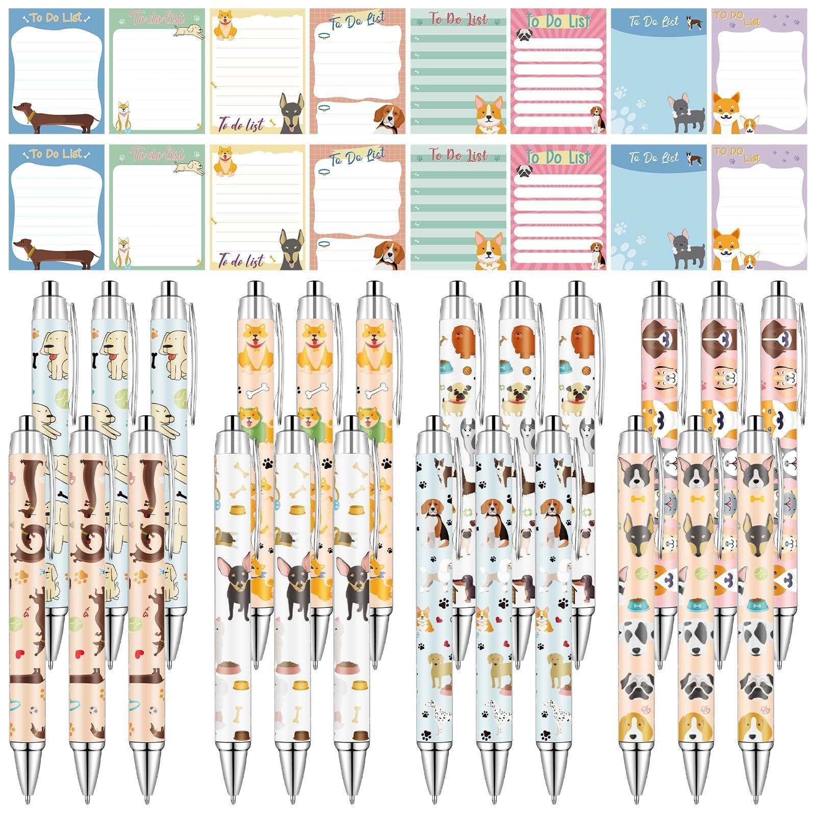 BCVWEG 48 Pcs Dog Sticky Notes with Pens Animal Lover Gifts Dog Ballpoint Pens Gifts Cute Memo Notes Black Ink Ballpoint Pens for Women Men Teacher