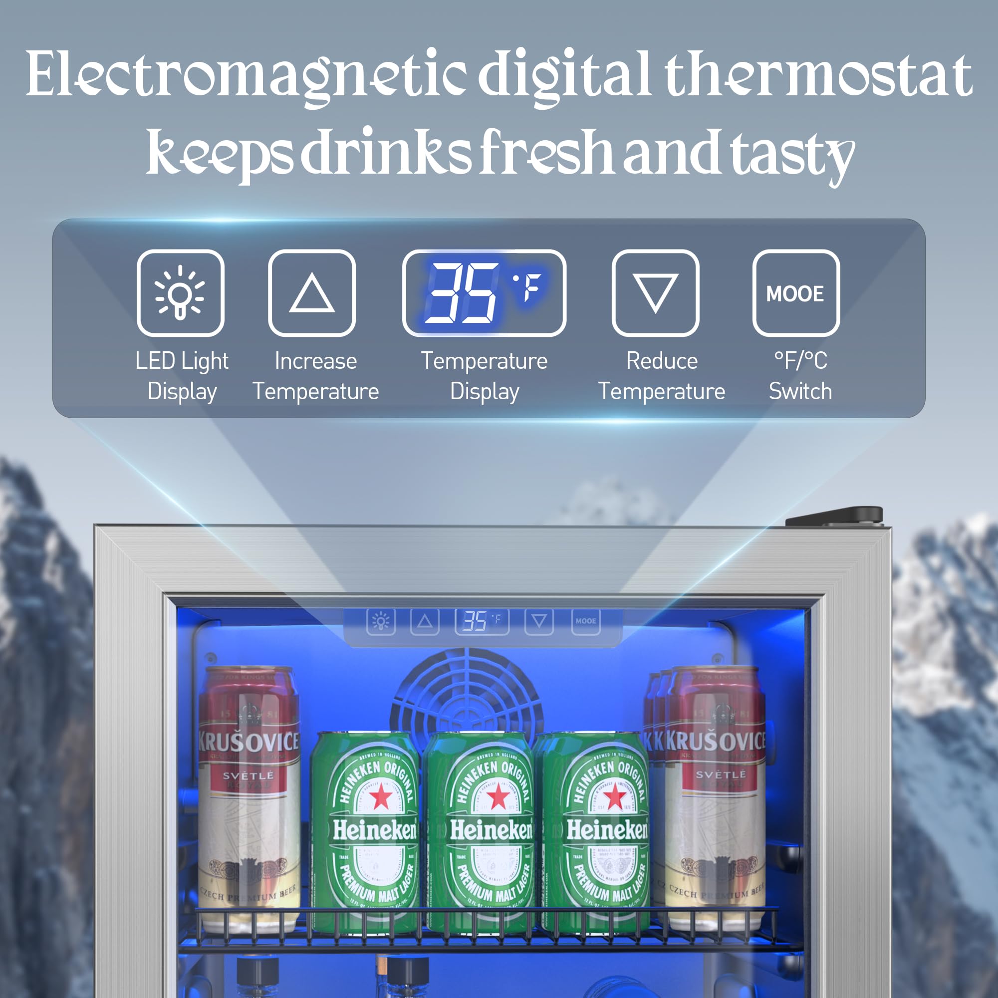 Tehanld 2.5 Cu.Ft Beverage Fridge, Mini Fridge With Glass Door, Beverage Cooler Refrigerator, Wine Drink Beer Cooler, Adjustable Shelves & Digital Temperature Display, 22 Bottle 96 Can on Fridge.com