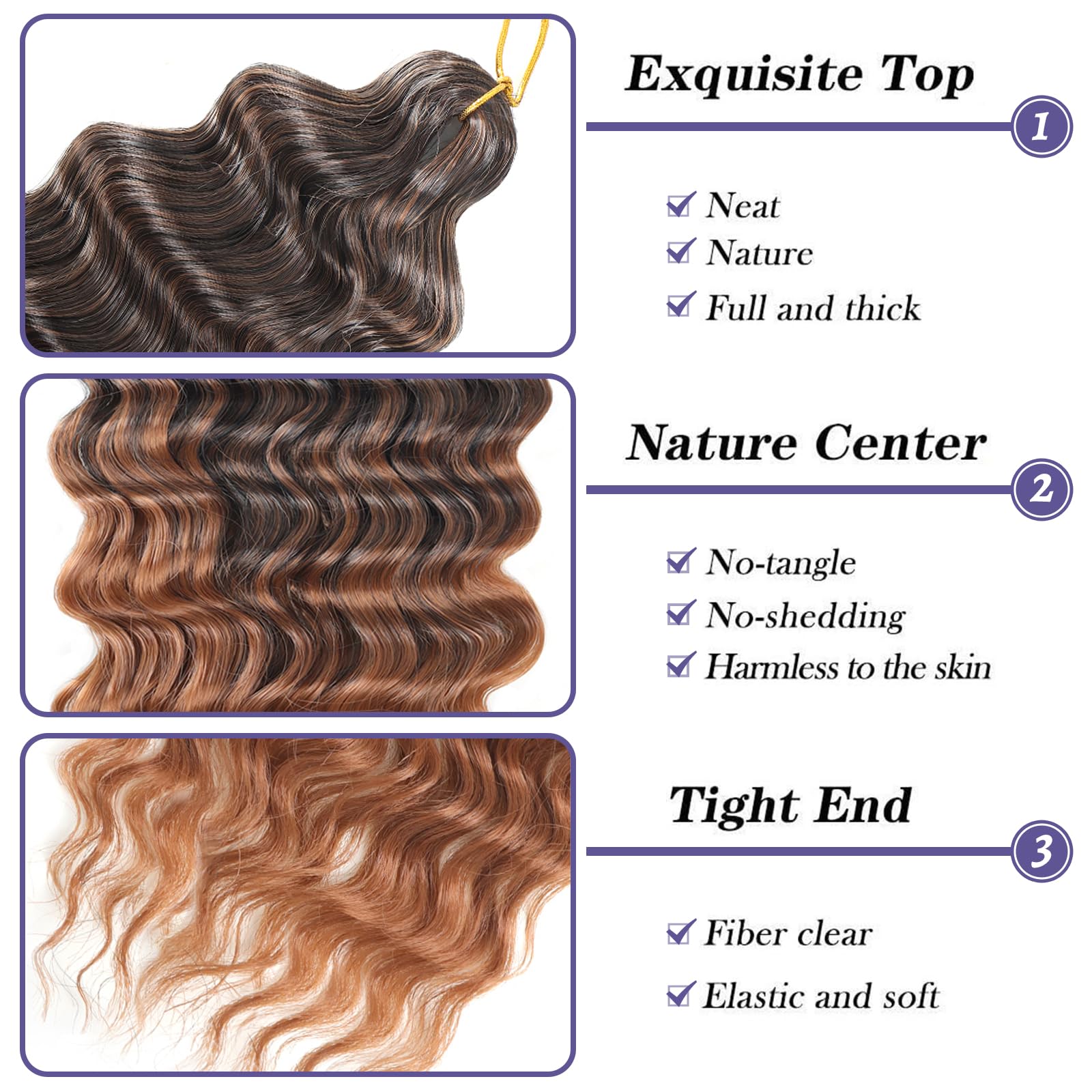 Datanala Ocean Wave Crochet Hair 30 inch Deep Wave Curly Crochet Hair 3packs Deep Curly Braiding Hair Extensions Long Braids Deep wave Synthetic hair for Black Women (30inch - Image 2