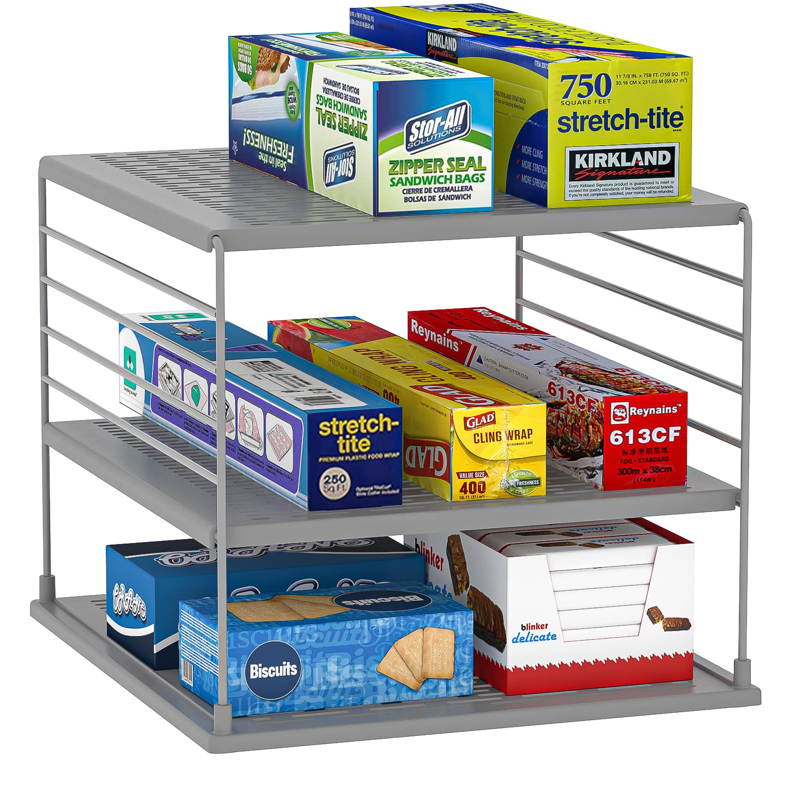Organisateurs d'armoire et de rangement améliorés – Compartiment divisé pour sac en plastique, enveloppe, aluminium, collations et boîte pour l'organisation de la cuisine et le rangement sous