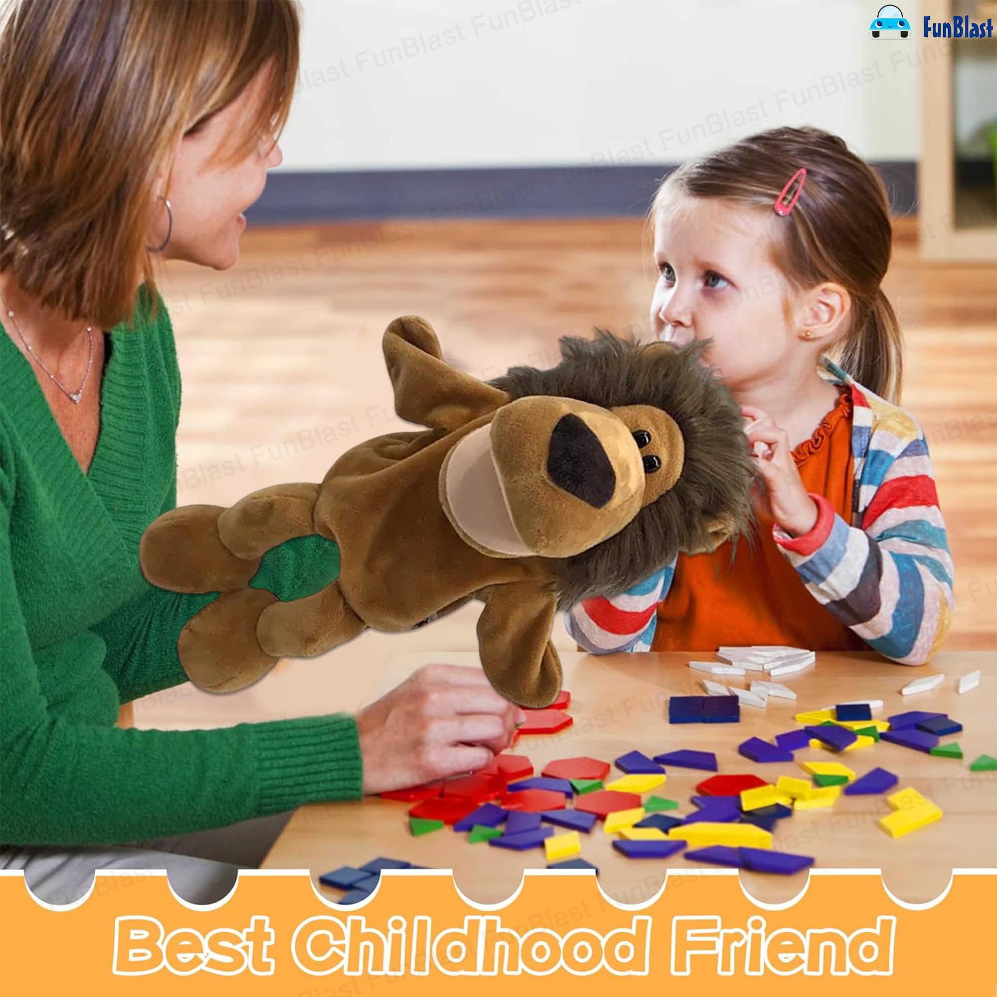 FunBlast Hand Puppets for Kids – Cute Animal Soft & Interactive Plush Lion Puppets for Storytelling, Role Play & Learning Toys, Perfect for Toddlers & Children (Dark Brown) 1