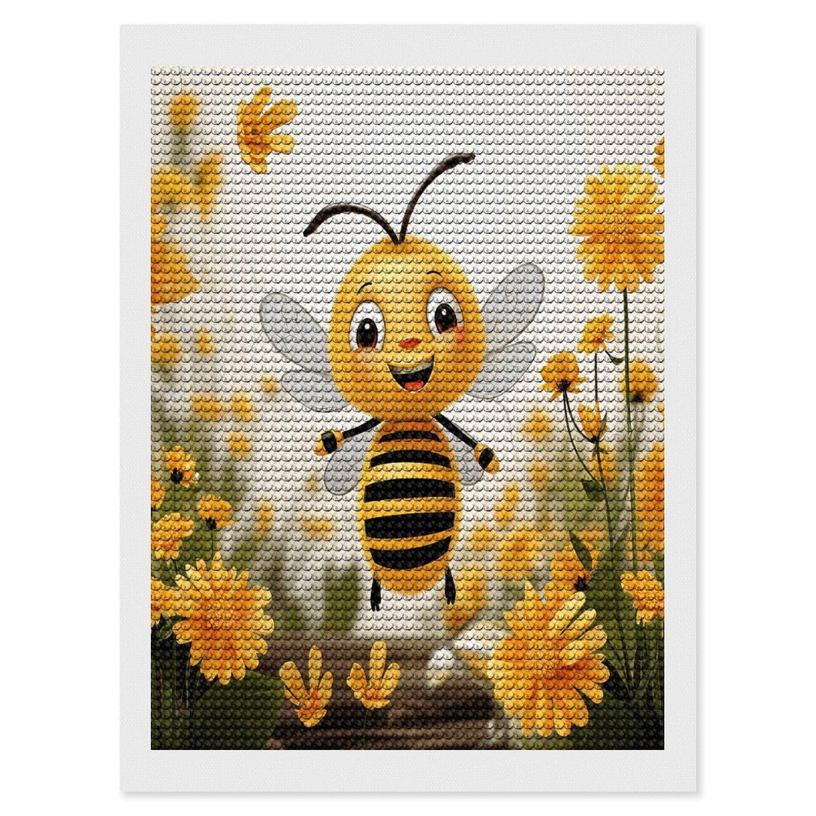 Cute Bees Daisy Flower Diamond Art Kits for Adult Round Full Drill Diamond Dots Paintings for Beginner Picture Art DIY Diamond Painting Kits 5D Diamond Art Painting for Home Wall Decor 12"x16"