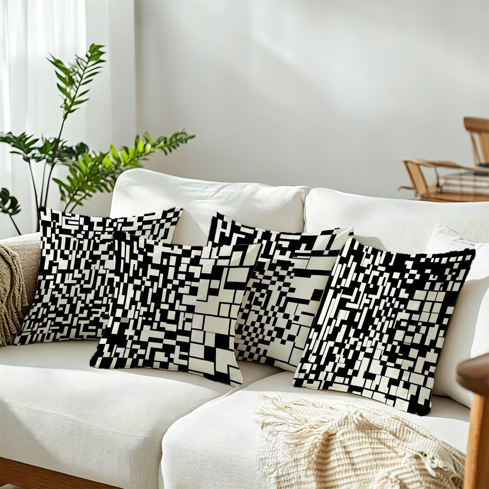 Coussin Exterieur Impermeable Noir, Taie Oreiller 45x45 Set de 4, Cod-3259