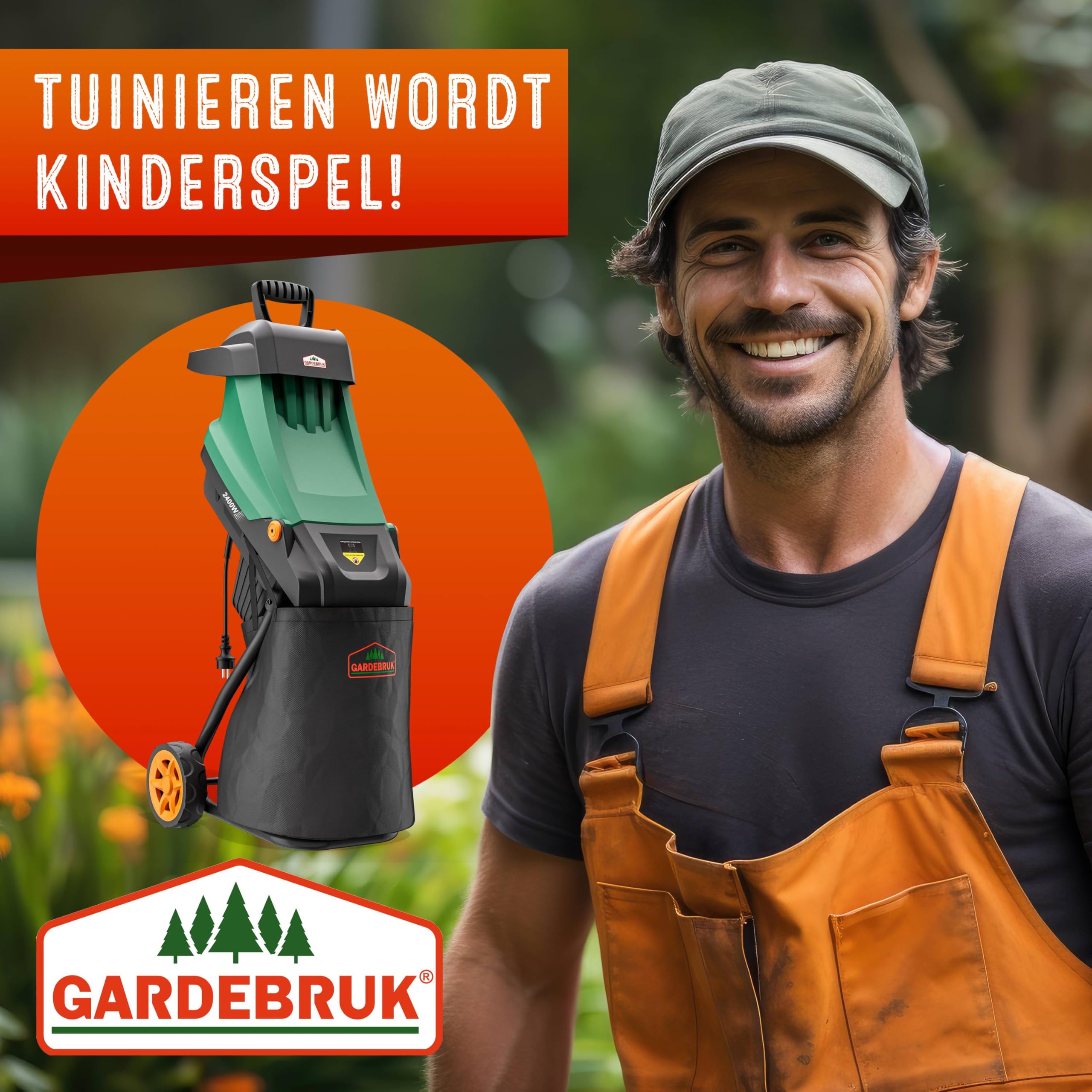 GARDEBRUK® Gartenhäcksler 2400 W 45 mm Aststärke Elektrisch 2x 50 L Auffangbeutel