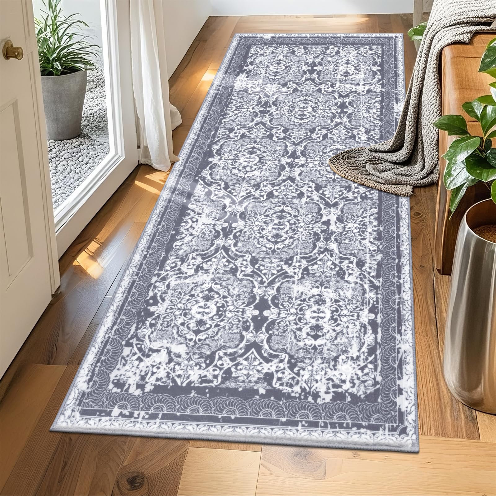 Vaukki Hallway Runner Rug, Vintage Shaggy Soft Laundry Rug Runner, Non Slip Entryway Runner Mat, Washable Farmhouse Kitchen Area Carpet for Bathroom,