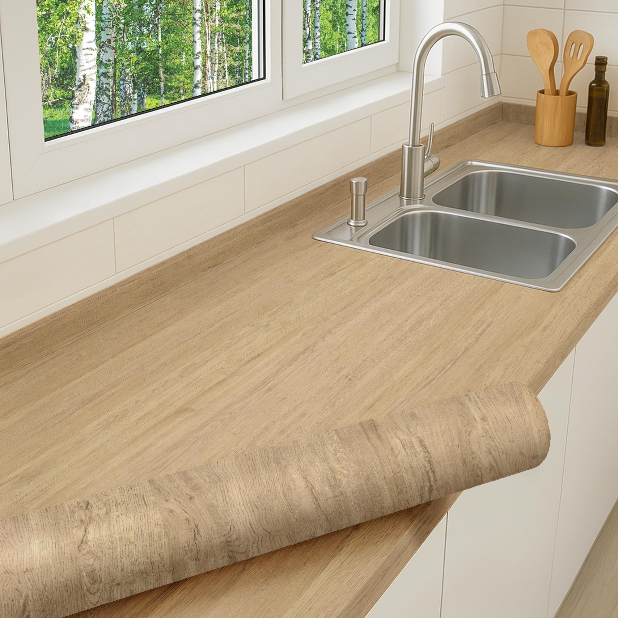 Extra Strong Laminated Self-Adhesive Wood Film Medium Oak Adhesive Film Furniture Film Decorative Film Door Film Kitchen Film Cabinet Film Table Film Roll Width 90 cm x Desired Size in LFM