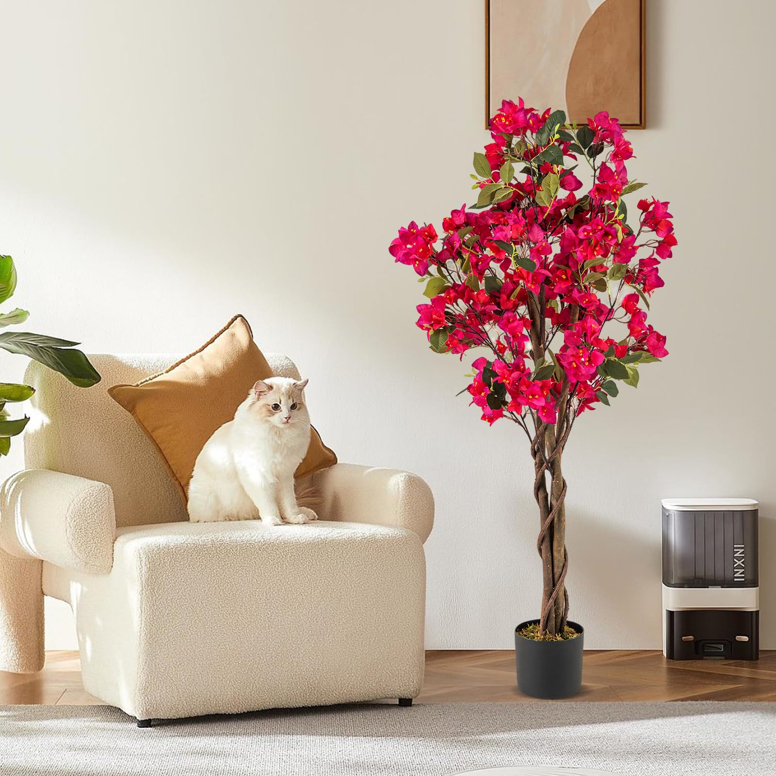 COSTWAY Plante Artificielle Bougainvillier de 120 cm, Plante Fleurie Faussée en Pot de Pépinière avec Fleurs en Pleine Floraison, Fausse Arbre Décoration du Magasin Bureau Maison (Rose 2 Pack)