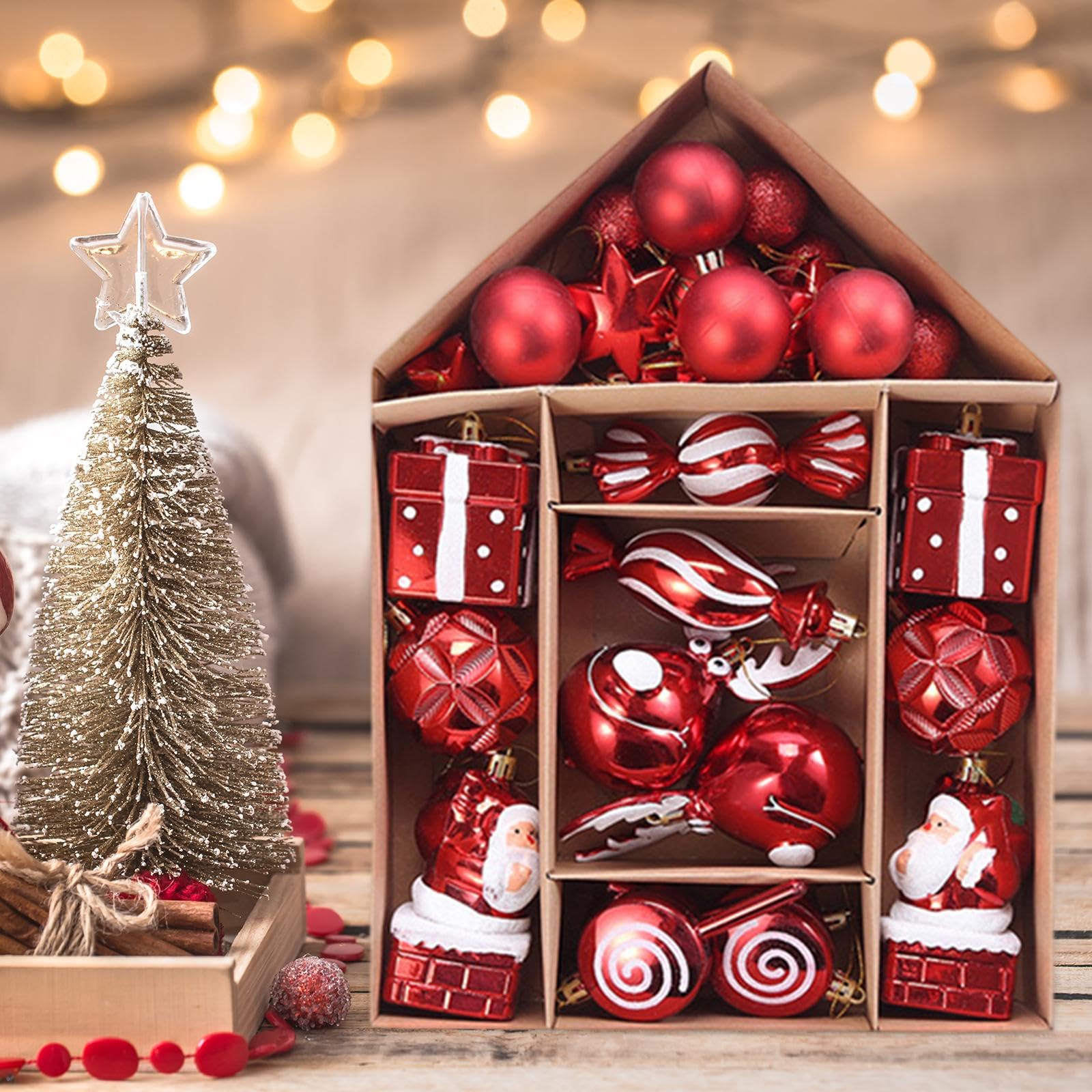 Oshhni Weihnachtskugeln, Ornamente, Weihnachtsbaumdekoration, Anhänger, Weihnachtskugeln, große Menge für Partygeschenke, Festliche Winterfeiertage auf der, Rotes Bonbon-Set