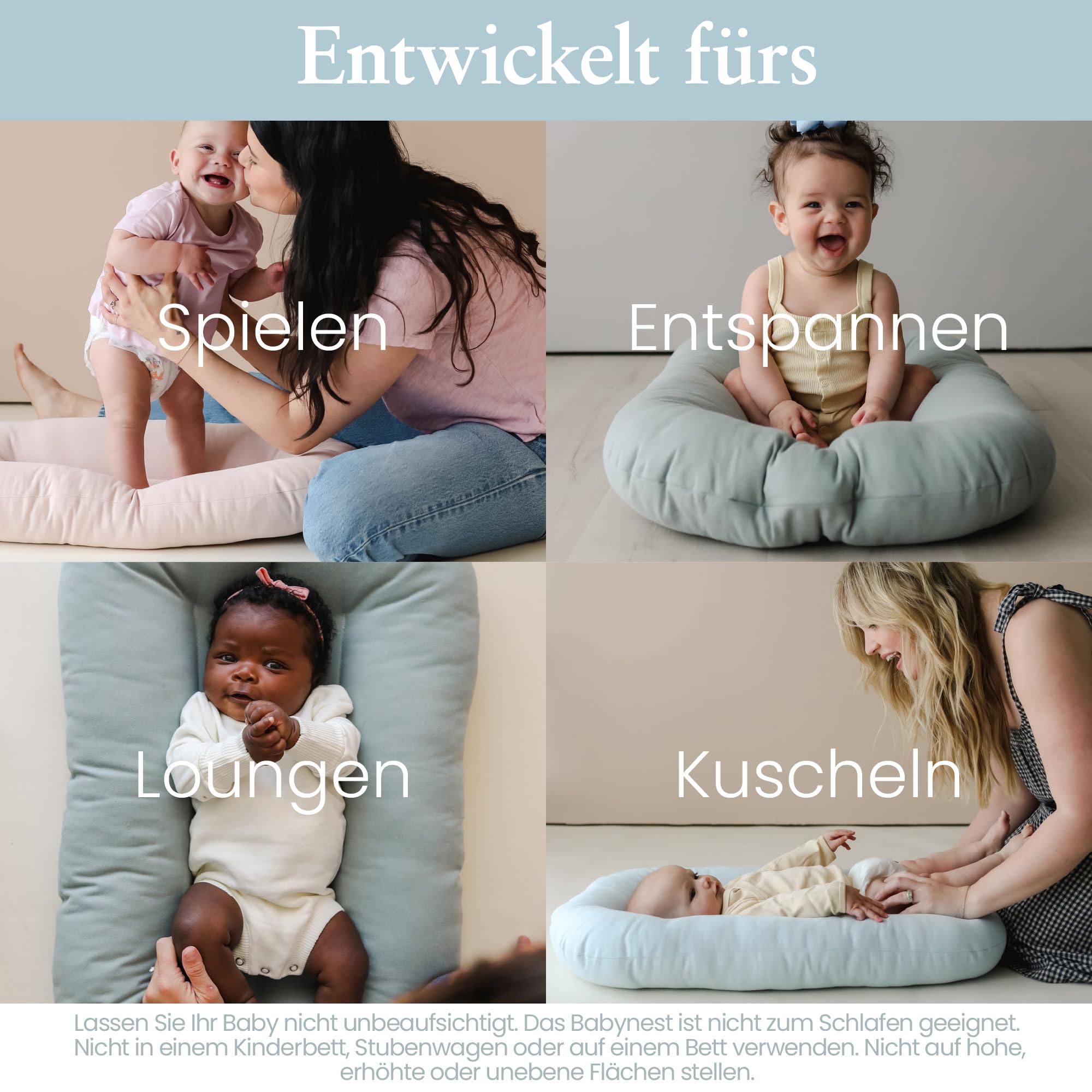 Snuggle Me® Babynest (0-9 Monate) - Premium Babynestchen aus Bio-Baumwolle mit Fiberfill, maschinenwaschbar, inkl. Reisetasche (Sage)