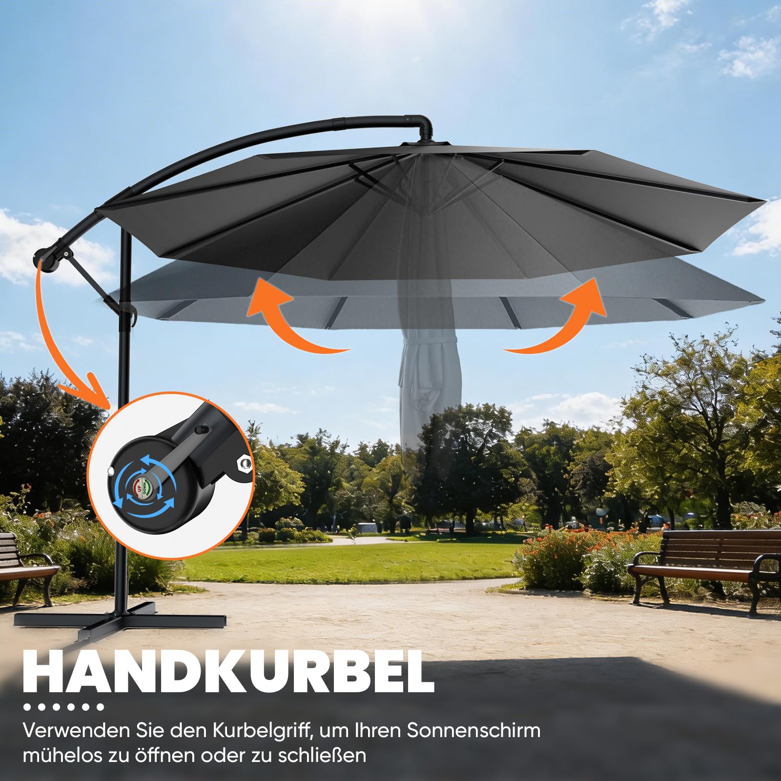 Huracan Ombrellone parasole, copertura ombrellone da giardino con manovella, girevole a 360° e inclinabile, protezione solare dai raggi UV, in alluminio, per giardino, terrazza