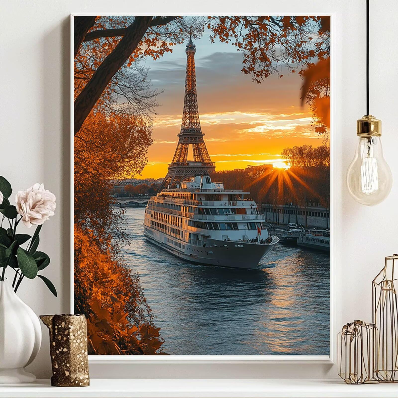 5D DIY diamentowy obraz Paryż zestaw do malowania diamentami dla dorosłych i dzieci pełny zachód słońca diamentowy obraz krzyż embroidery łatwy dla początkujących, kryształowa dekoracja ścienna