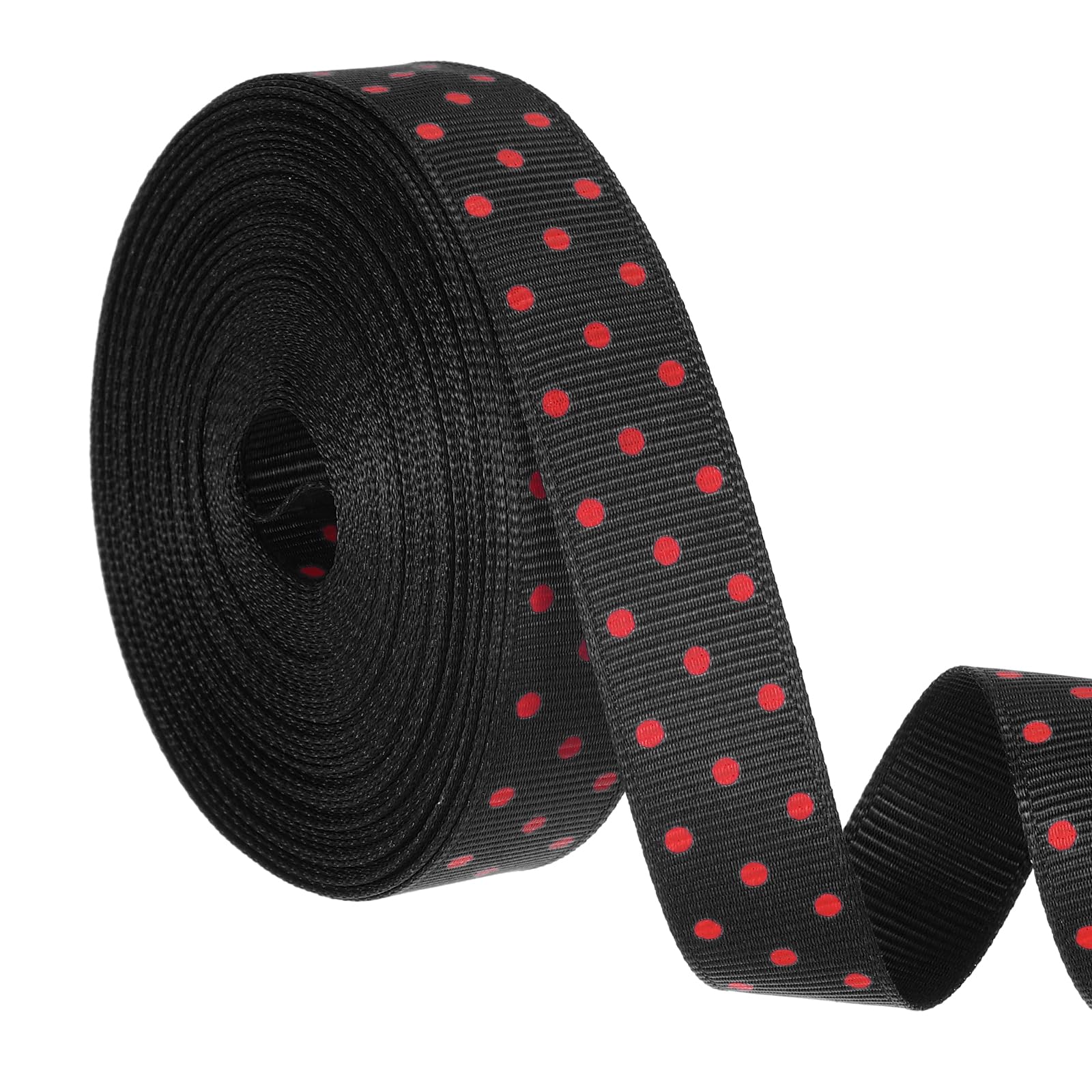 PATIKIL Polka Dots Grosgrain Ribbon (1.6cm x 9m, Black)(1Roll) Fabric Ribbons Bow Decoration with Red Polka Dots, Suit for Flower Bouquet/Gift Wrapping/Party Decor/Bows Making