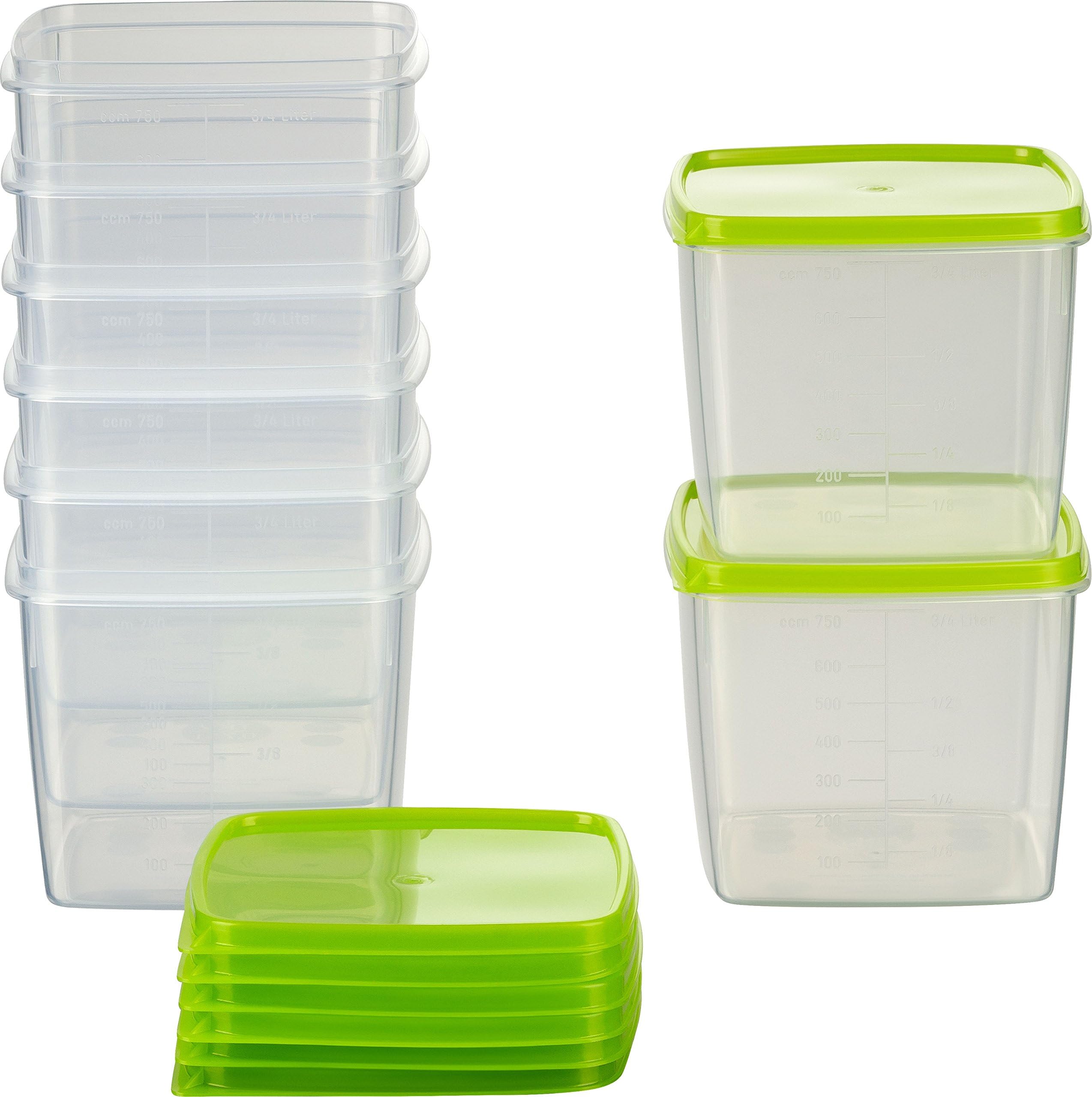 MiraHome food storage container, freezing container, square-shaped, 11x11x9.5 cm, green, Austrian quality (0.75l Squared (8 Pcs))