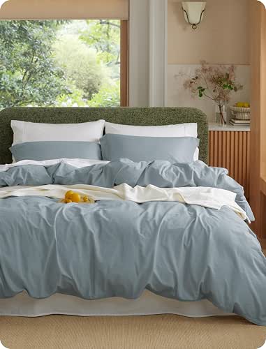 Bedsure PureWoven 100% Washed Cotton Duvet Cover Set, Queen Size,