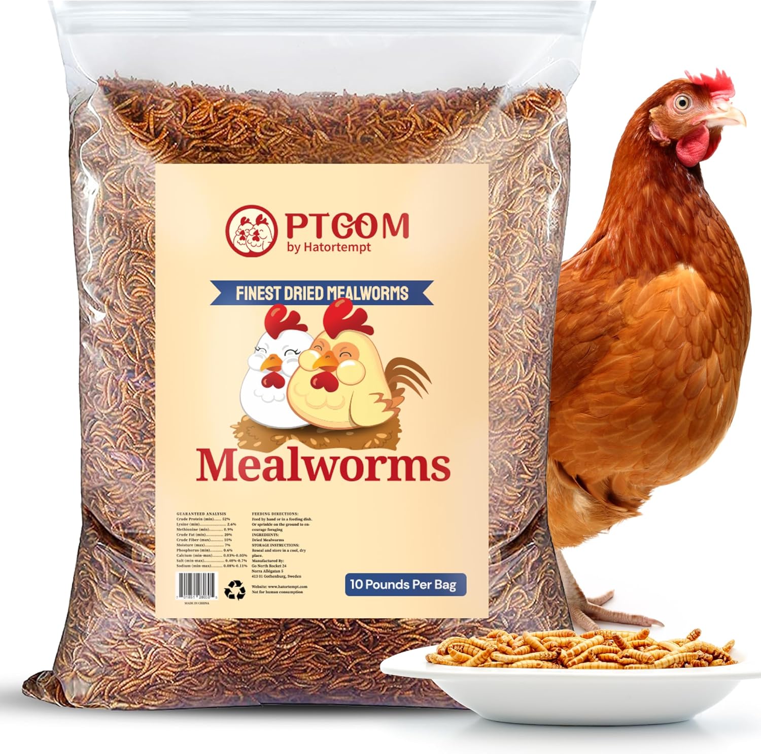 Hatortempt 10lbs Bulk Dried Mealworms Premium NonGMO Organic Chicken Feed