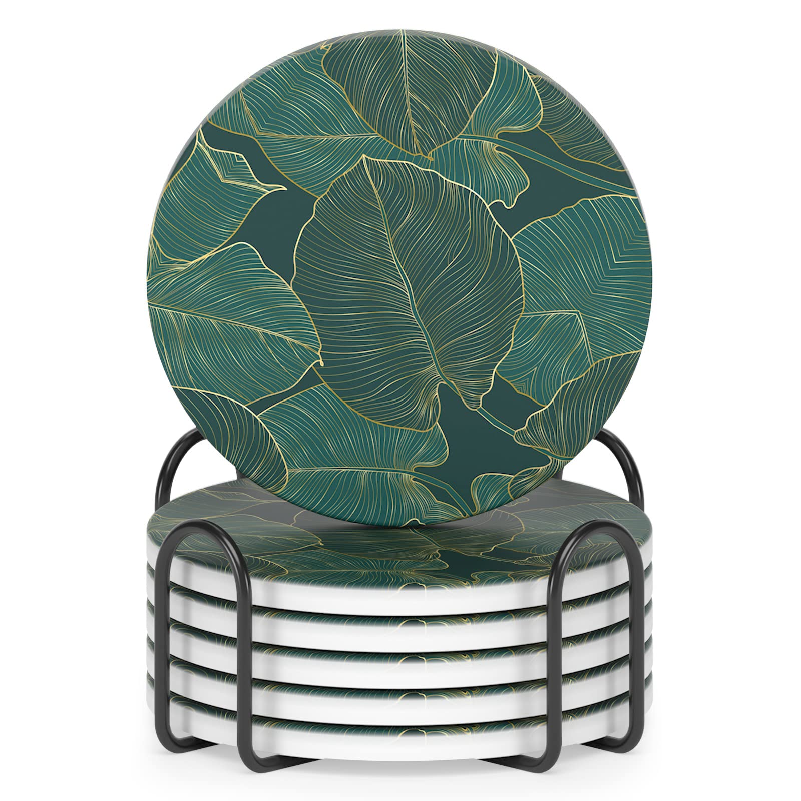 Ceramic Coasters with Tropical Leaves