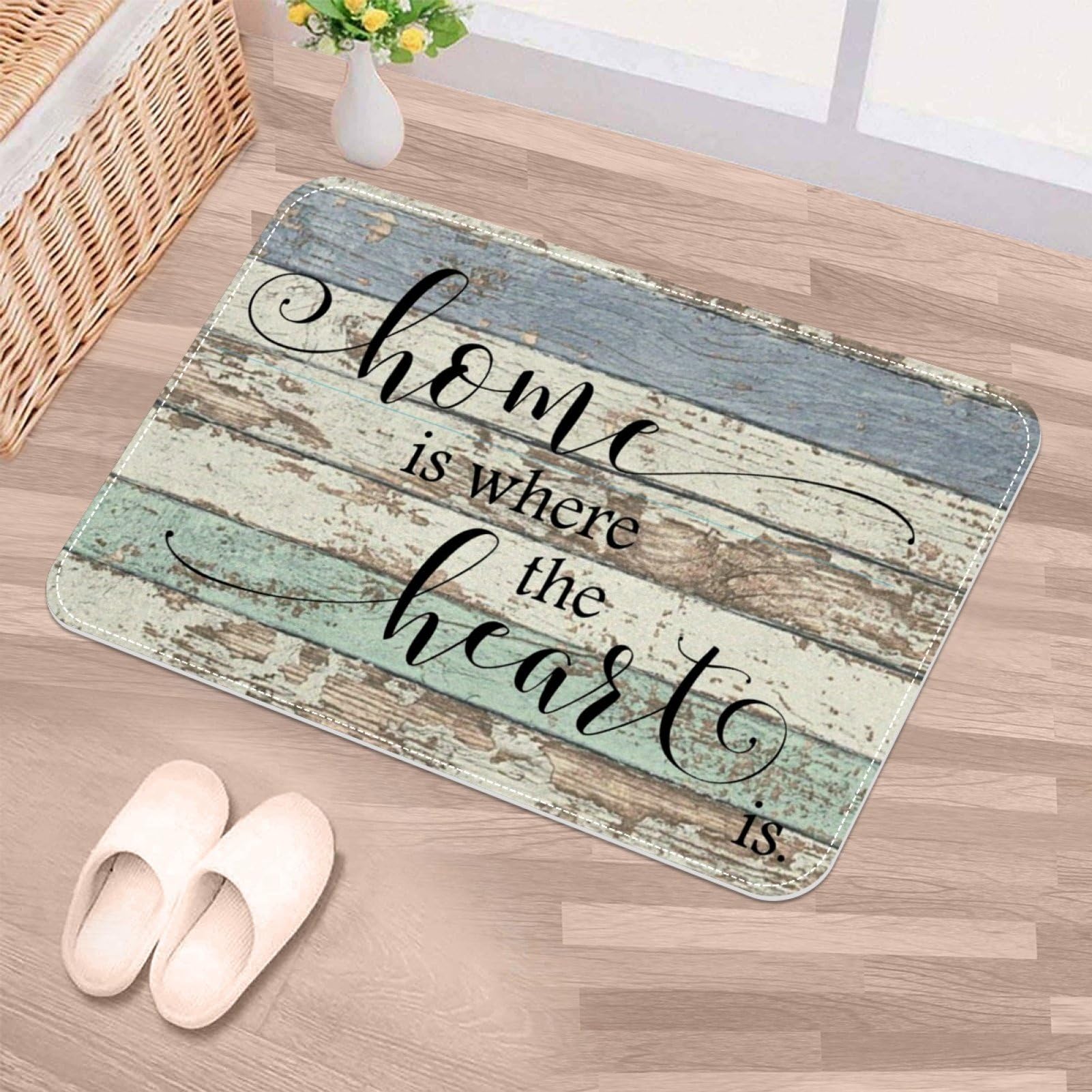 Luoweisi Retro Wood Home is Where the Heart is Doormat Indoor Modern Area Rugs Living Room Carpets for Children Bedroom Home Decor Nursery Rug 80 x 50 cm (31 x 20 inch) — image 1