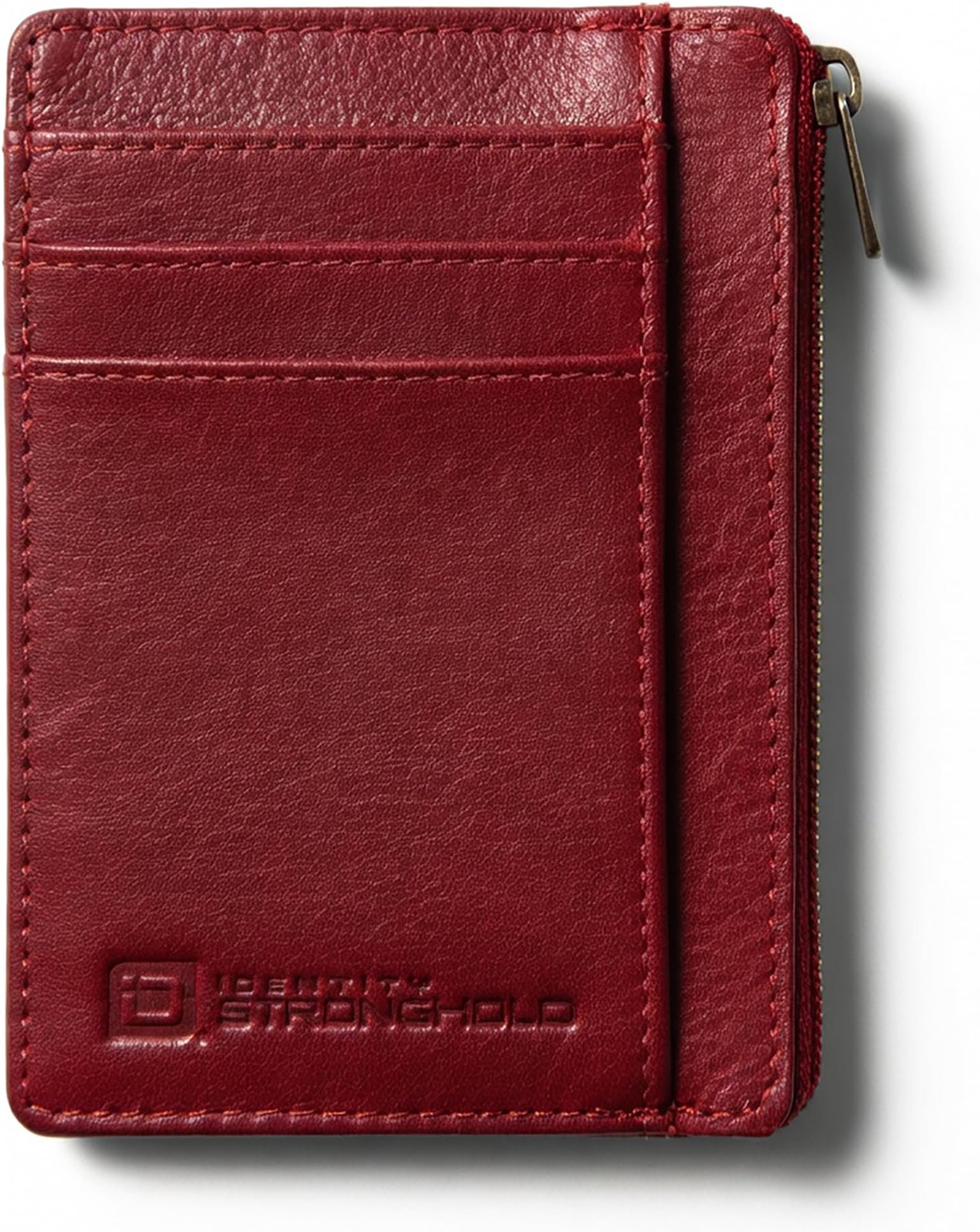 RFID Front Pocket Wallet Mini Minimalist Wallet Slim Wallet Genuine Leather with Zipper , Red , Small