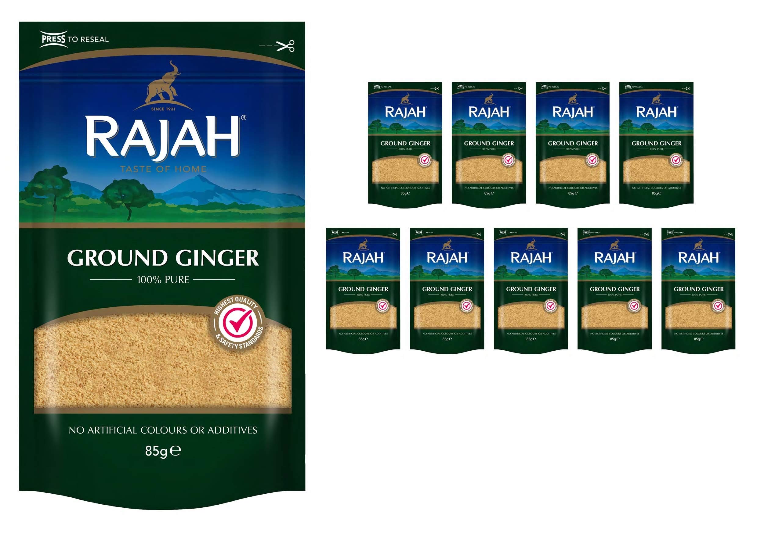 Rajah Spices Poudre de gingembre moulu | Ada | Adark | ADU | Adrak | (85 g (lot de 10))