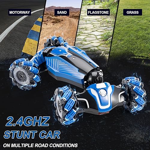 Miniatura 2 de Auto de acrobacias a control remoto, 2.4 GHz, 4WD, sensor de gestos, auto de juguete con control remoto de mano con luz giratoria de 360 y música,