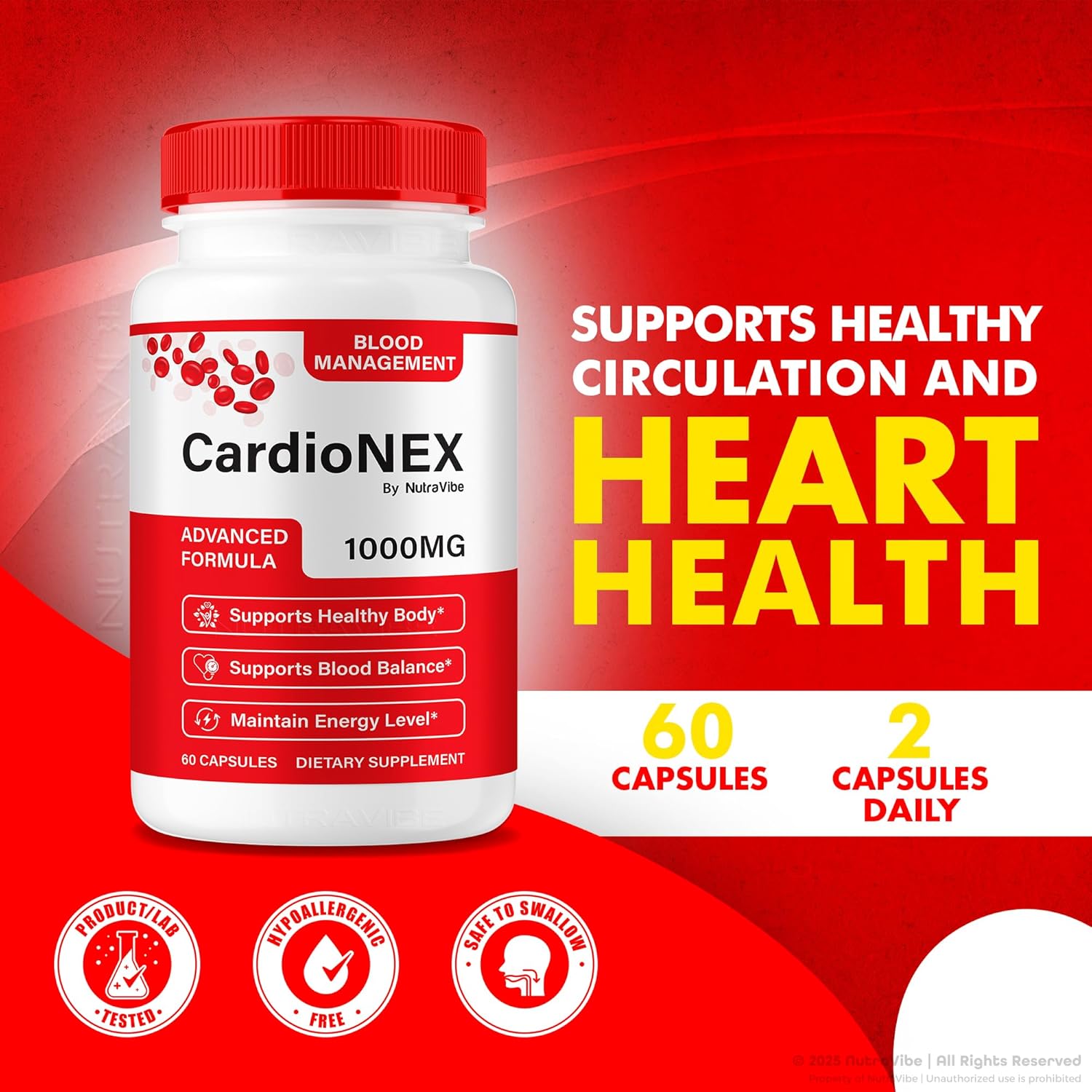 CardioNEX – Official Cardio NEX Premium Support Formula for Circulation, Heart Wellness & Steady Energy | Natural Blend for Balanced Lifestyle, Just 2 Easy-to-Take Pills Daily (60 Capsules)