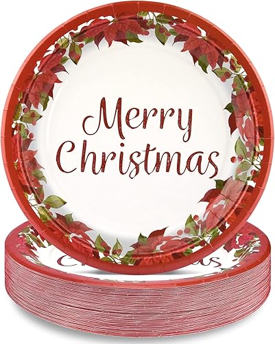 50 platos de papel de Navidad, platos desechables para cenas y fiestas, vajilla navideña para postres ensaladas, aperitivos, galletas, pastel de 9