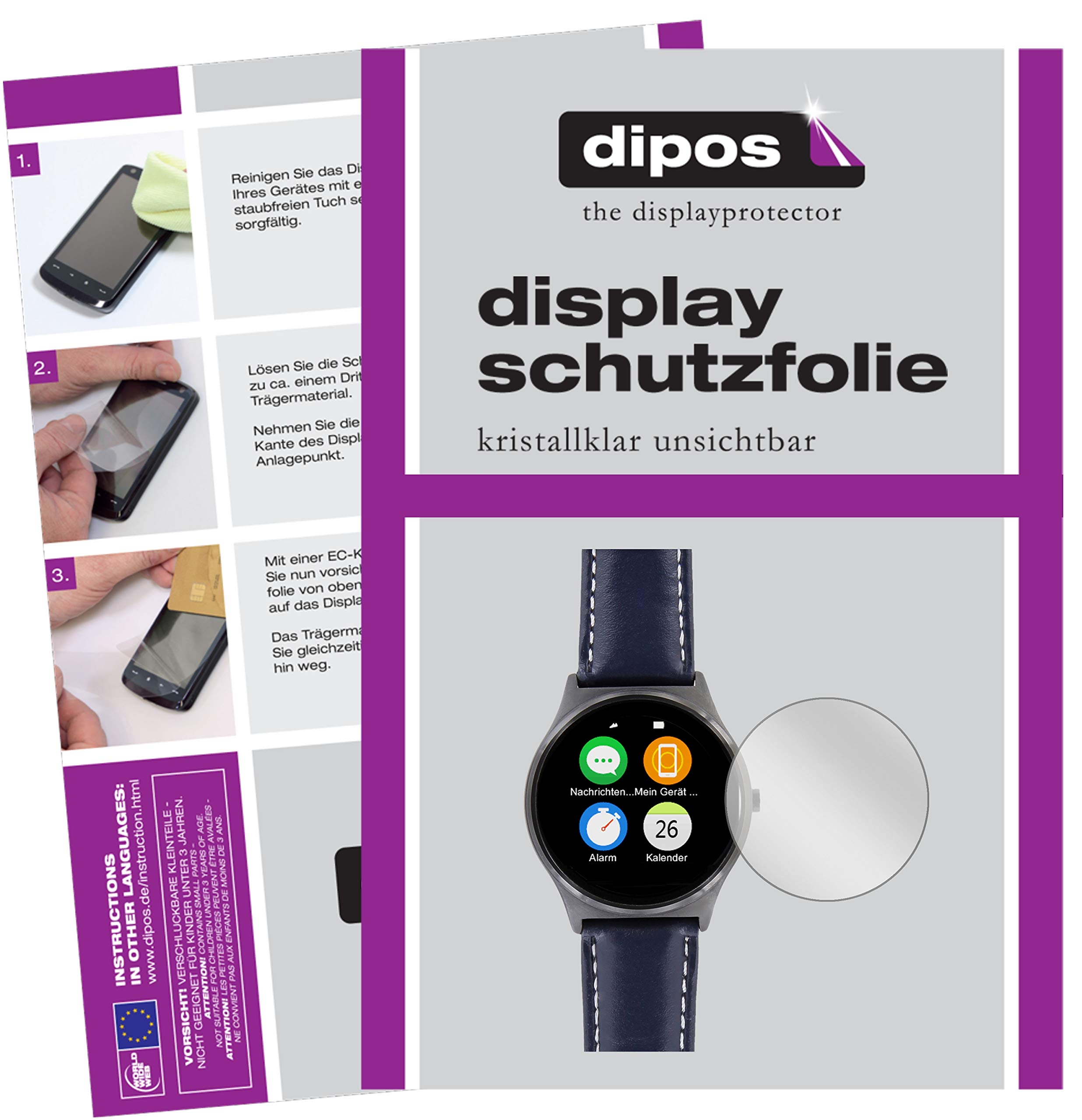 Dipos 6 Pellicole Protettive Crystalclear Per Orologi 42mm - Taglio Laser, Made In Germany, Invisibili E Anti Graffio