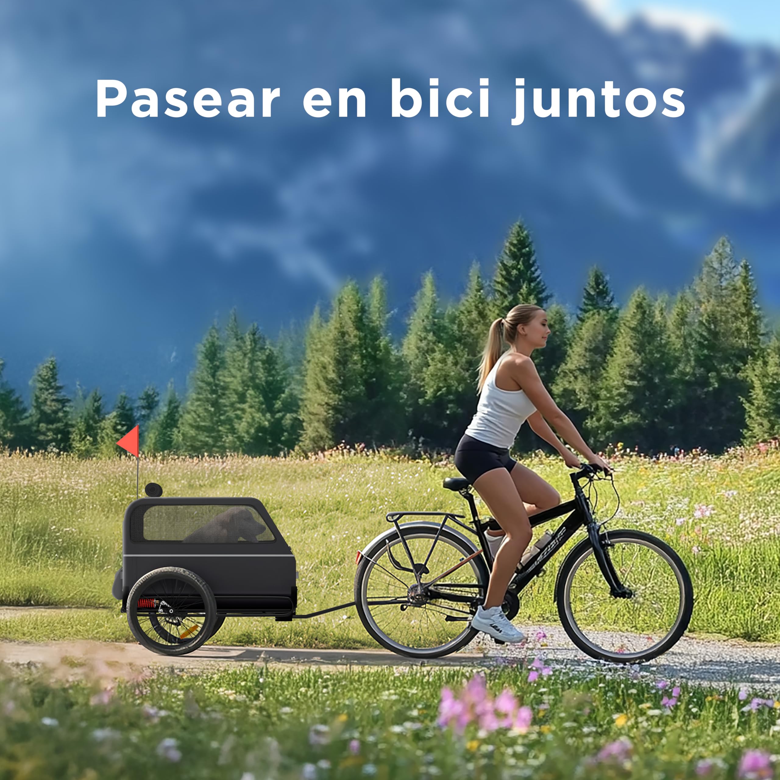 Remolque para Perros XL – Carrito Plegable con Rampa, Amortiguación, Enganche y Reflectores – Impermeable – hasta 45 kg – Compatible con Bicicleta Eléctrica