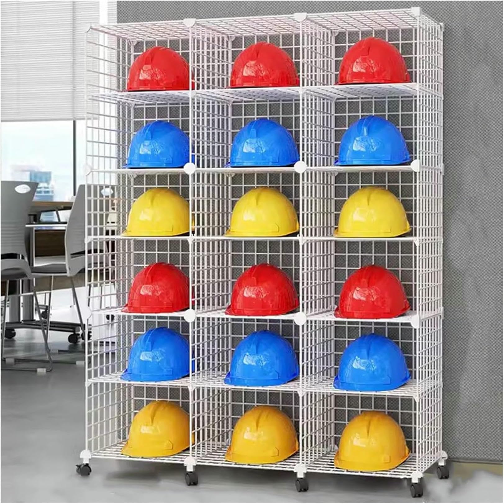 Cajas de almacenamiento apilables para cascos con ruedas, organizador de cascos duros para sitios de construcción, talleres y venta al por menor, solución duradera para estantes de exhibición de