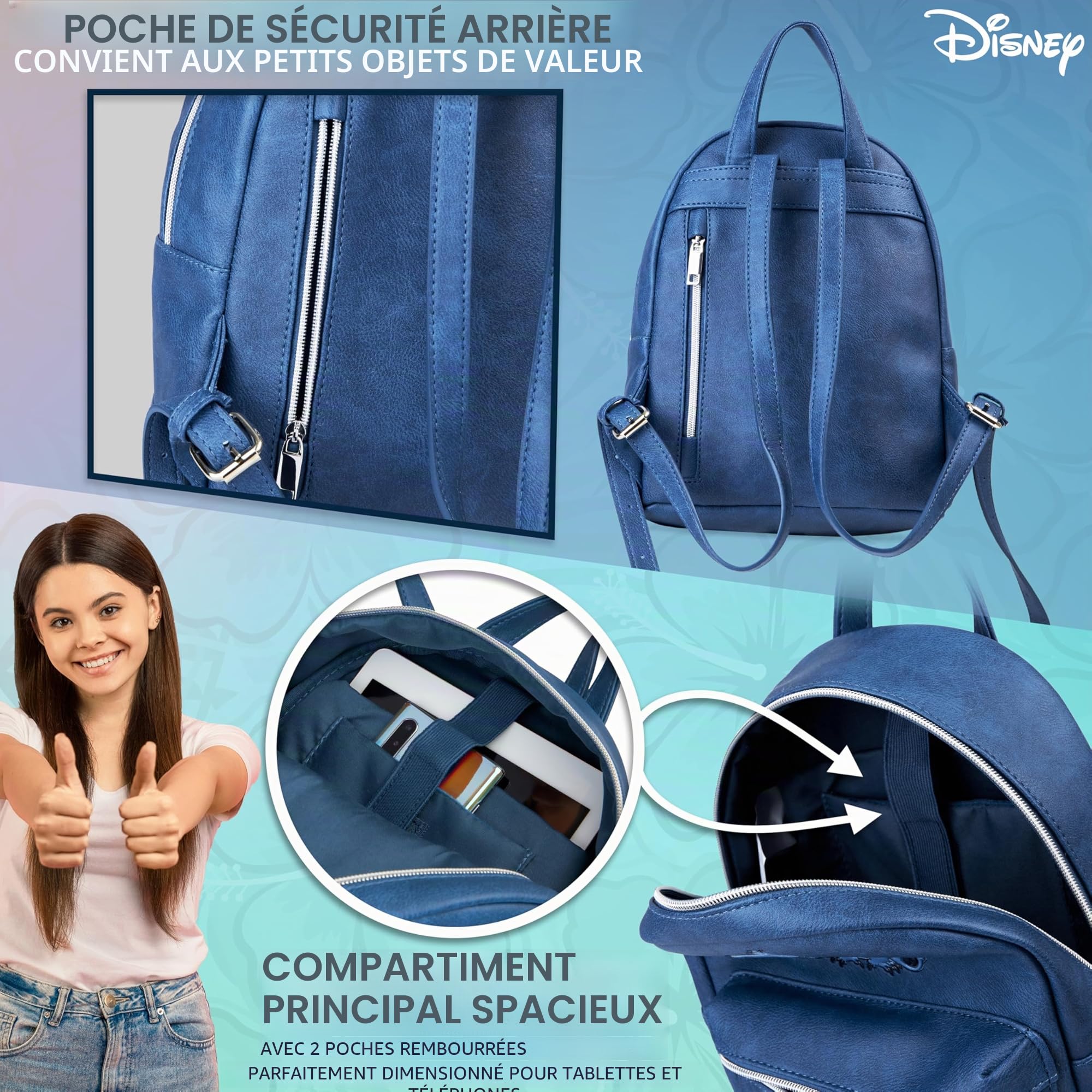 Disney Stitch Sac à Dos Femme Ado et Fille Petit Sac de Voyage Journée Shopping Mode en Similicuir Eeyore Cadeau pour Elle