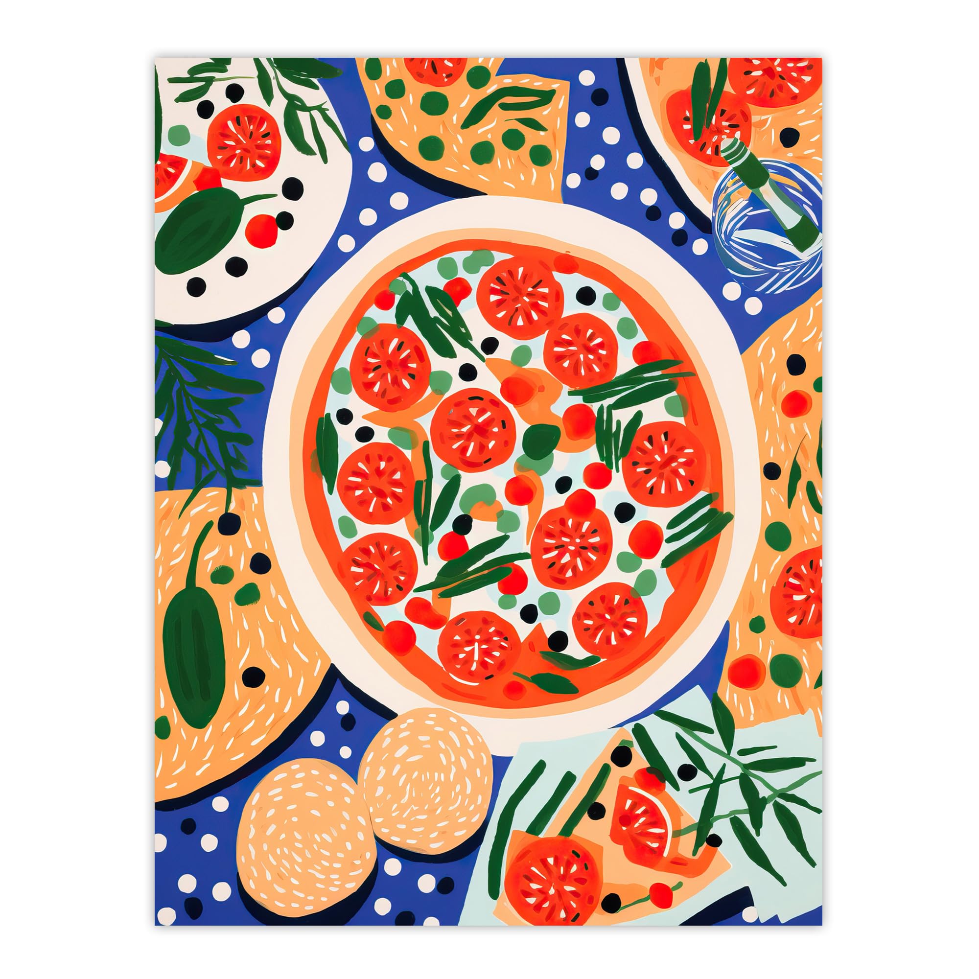 Wee Blue Coo Margherita Mezze Pizza Night Red Orange Blue Abstract Oil Painting Extra Large XL Wall Art Poster Print