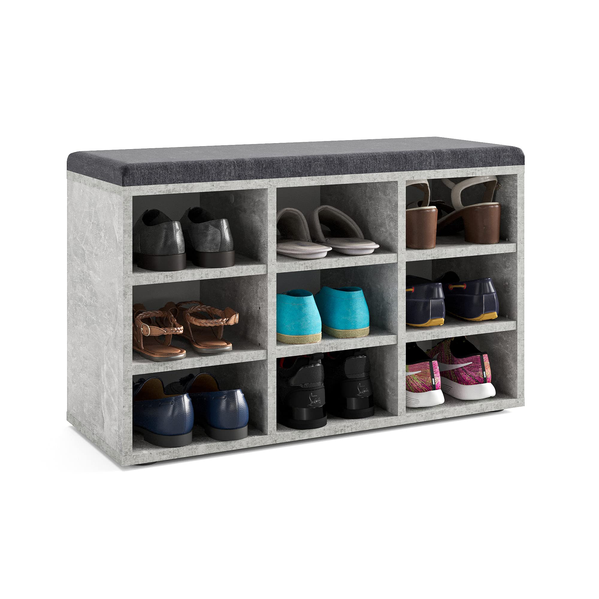 Komto Shoe Storage Bench with Seat – Narrow Hallway Bench with Adjustable Shelves for Entryway or Indoor Use – Concrete, 80cm — image 1