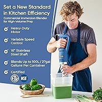 Vista 2 de TK Commercial Immersion Blender, 500 Watt/.5 HP Variable Speed Motor, 16,000 RPM Heavy Duty with Performance Assurance - 16