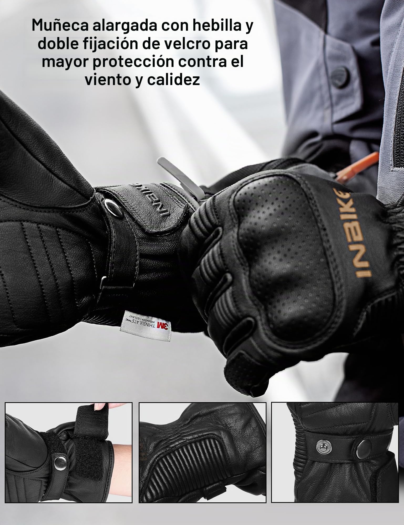 INBIKE Guantes Moto Invierno De Piel De Cabra con Membrana TPU Impermeable Transpirable Cortaviento para Hombre, Guantes Moto De Caña Larga con El Forro Térmico Thinsulate(CW863)