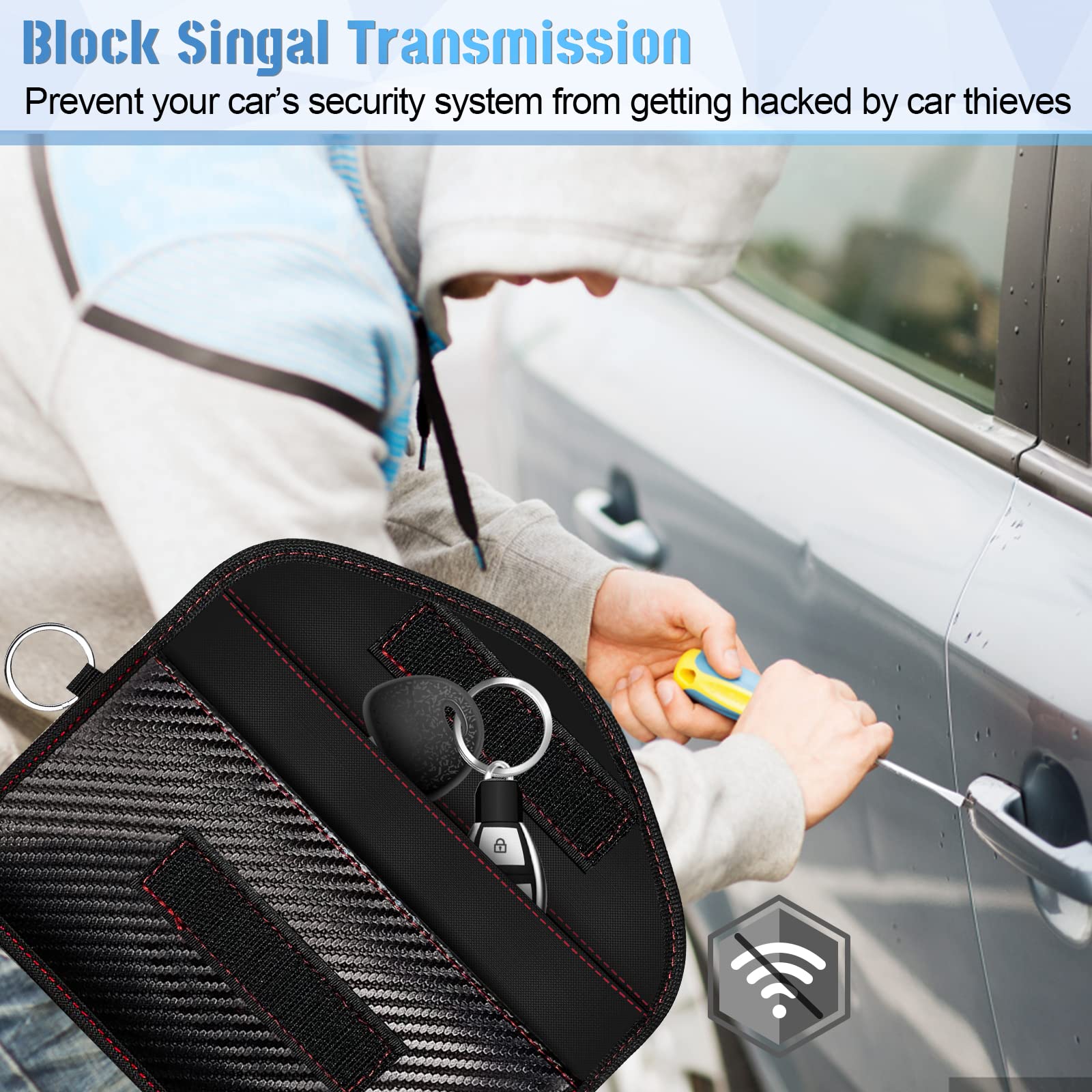 Faraday Bags for Phone and Key Fob 2 Pack Pouchs Faraday, Car Key Signal Blocker, RFID Blocking Pouch Car Keys Fob Protector, 7.8" Anti Theft Phone Pouch with Signal Blocking