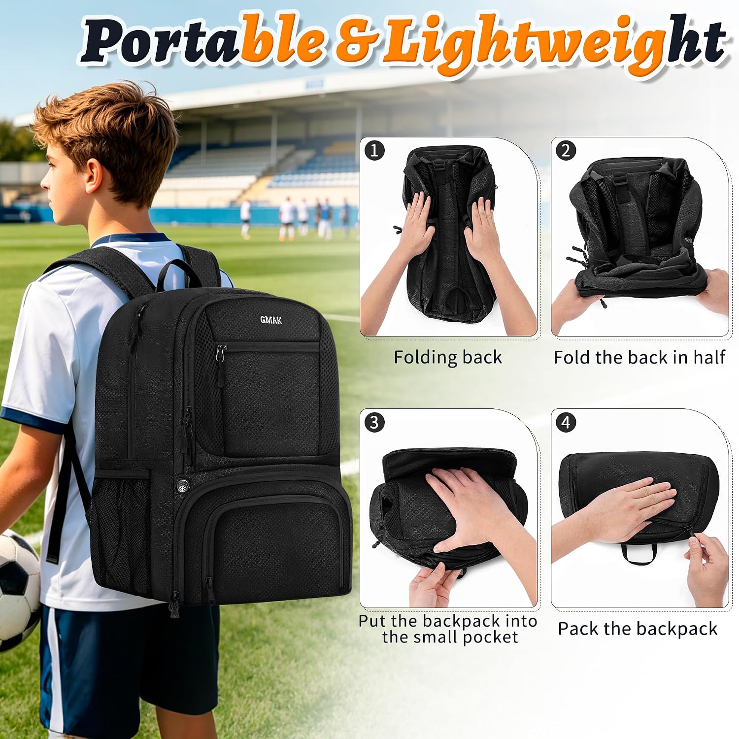GMAK Soccer Backpack for Youth, Soccer Bags with Ball/Shoe Compartment image 4